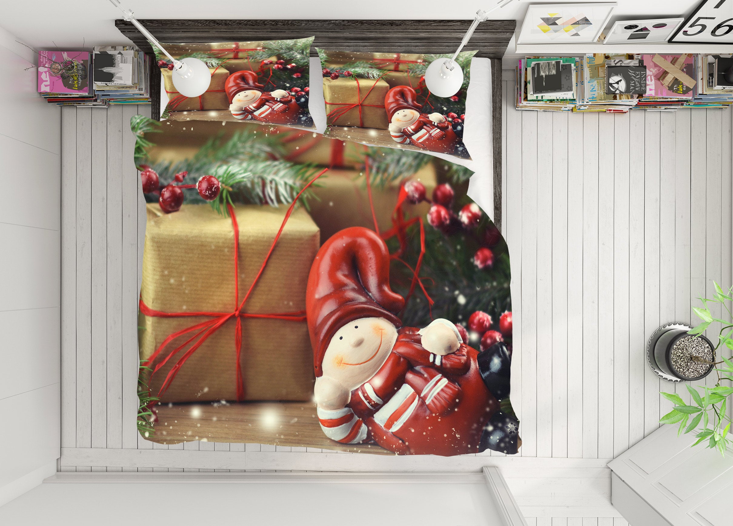 3D Gift Snowman Doll 50040 Christmas Quilt Duvet Cover Xmas Bed Pillowcases