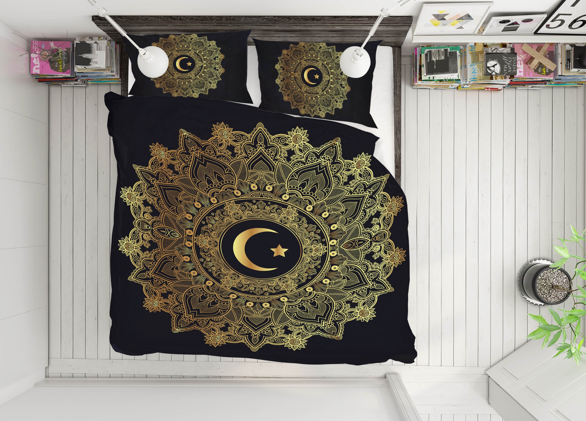 3D Golden Moon Pattern 59077 Bed Pillowcases Quilt