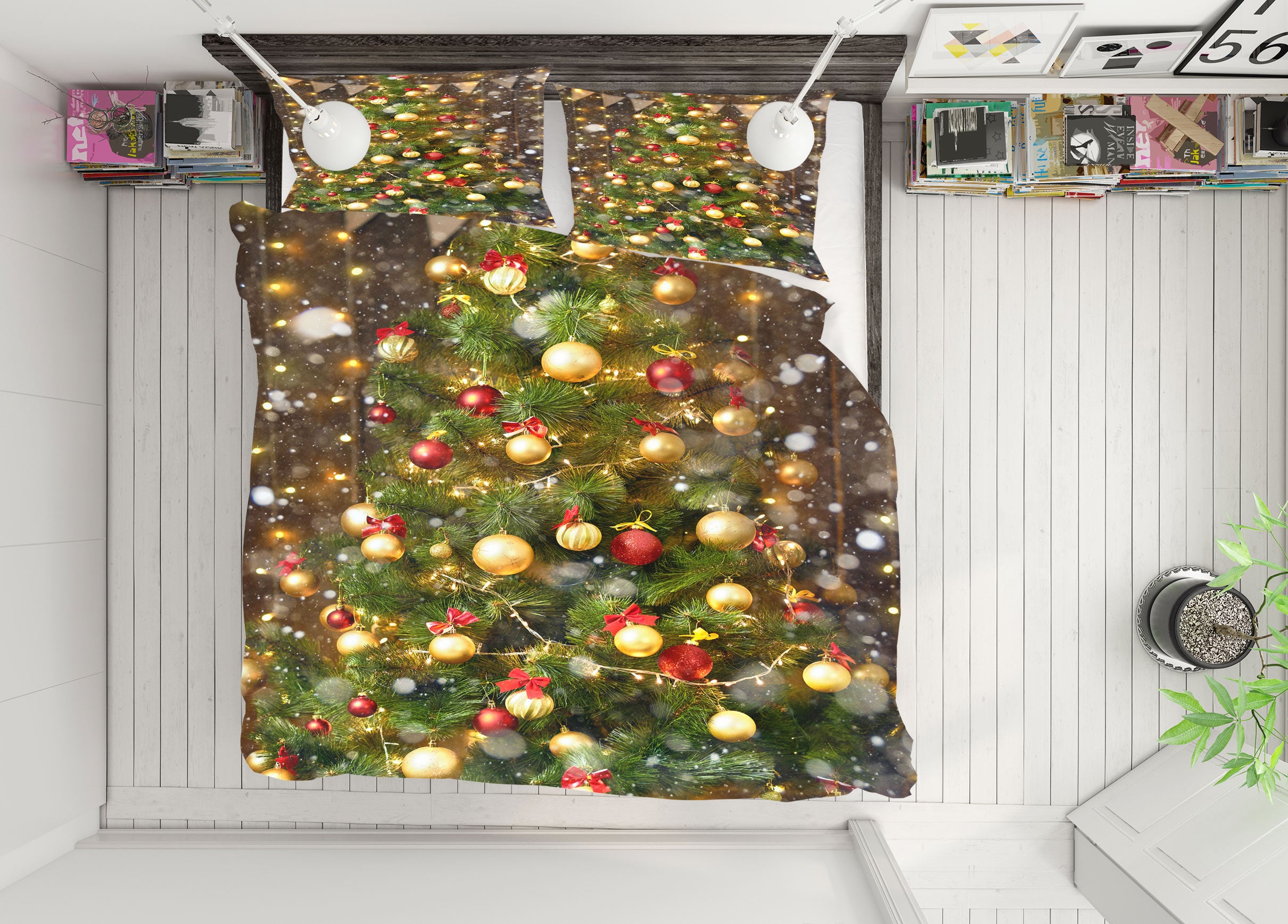 3D Golden Ball Pine Cones Pendant 51021 Christmas Quilt Duvet Cover Xmas Bed Pillowcases