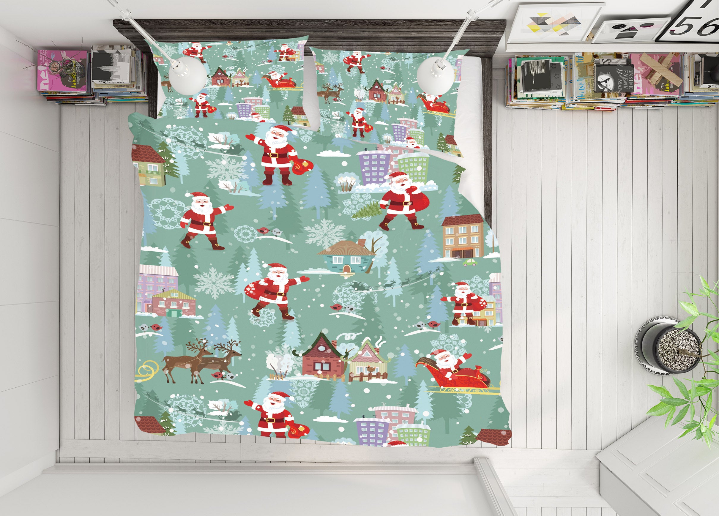 3D Santa Claus Houses 51091 Christmas Quilt Duvet Cover Xmas Bed Pillowcases