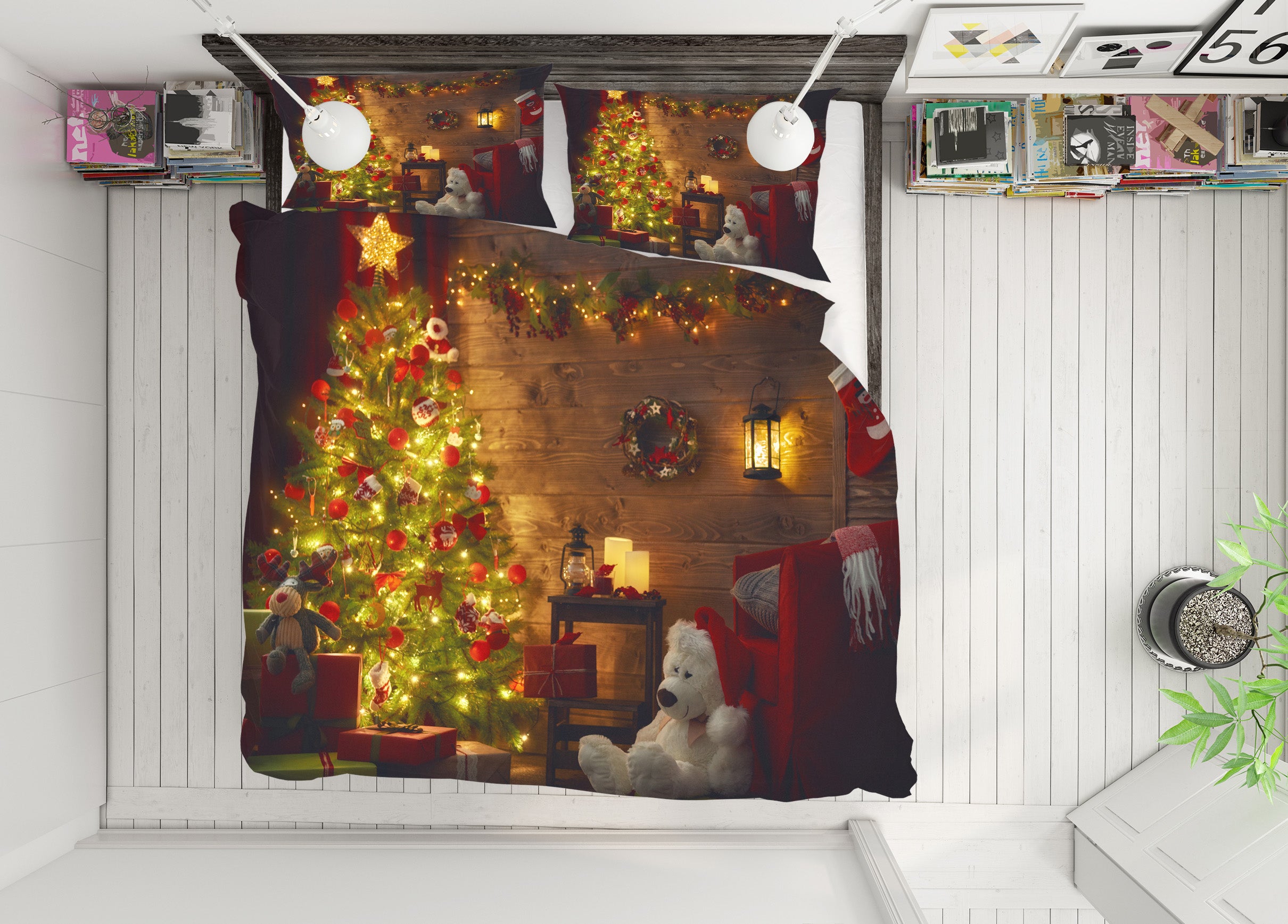 3D Tree Bear Doll 51103 Christmas Quilt Duvet Cover Xmas Bed Pillowcases