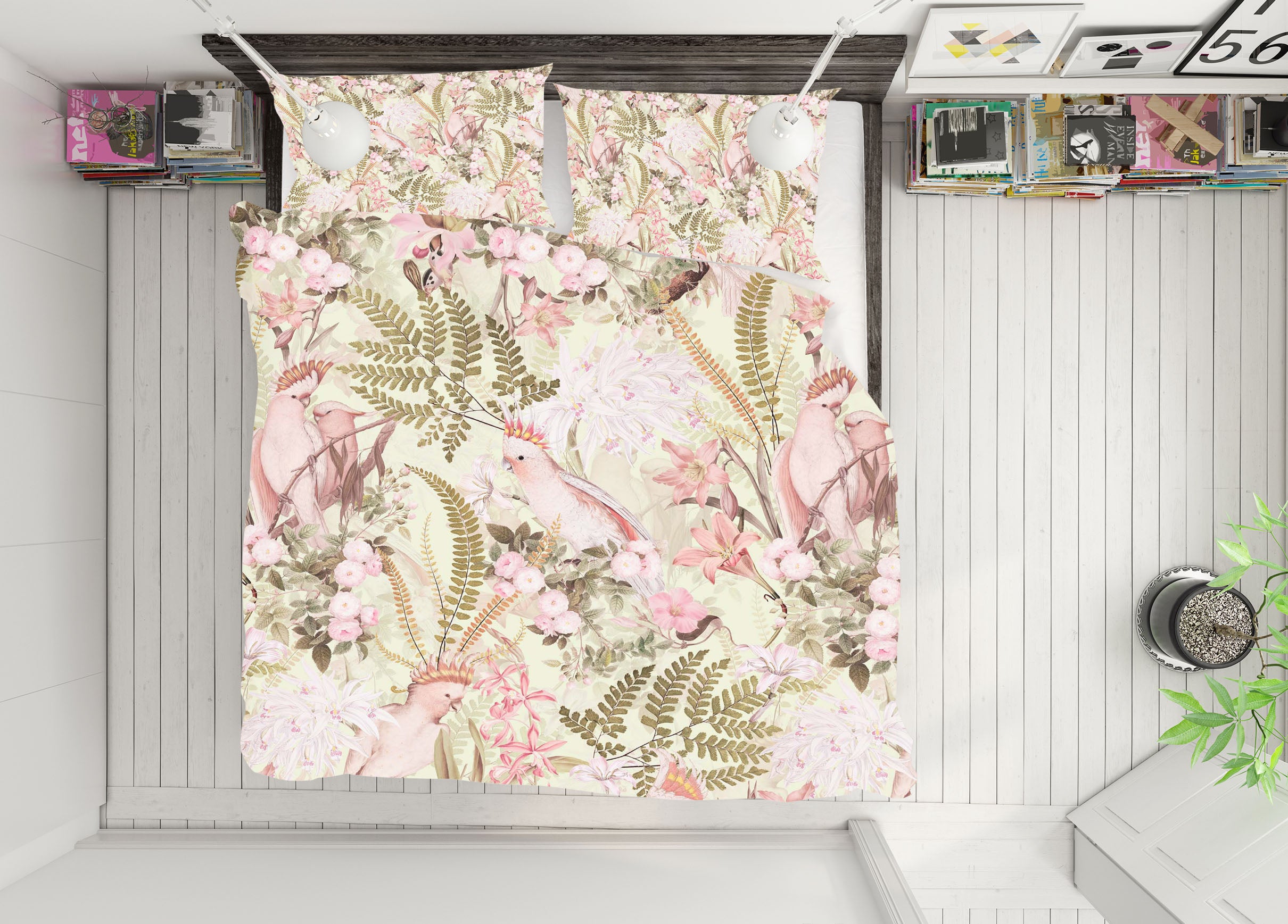 3D Pink Parrot Flower 110 Uta Naumann Bedding Bed Pillowcases Quilt