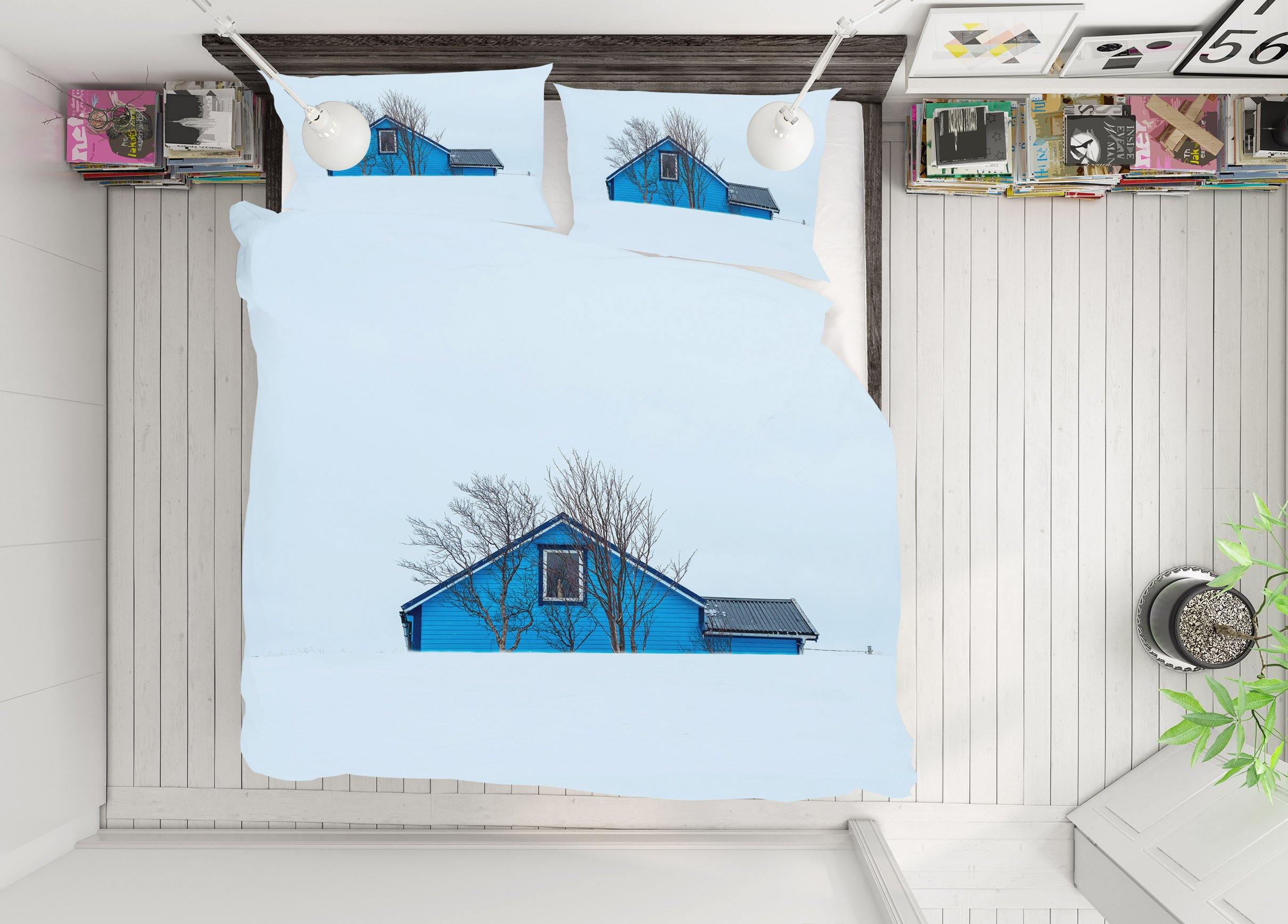 3D Blue House 2155 Marco Carmassi Bedding Bed Pillowcases Quilt Quiet Covers AJ Creativity Home 