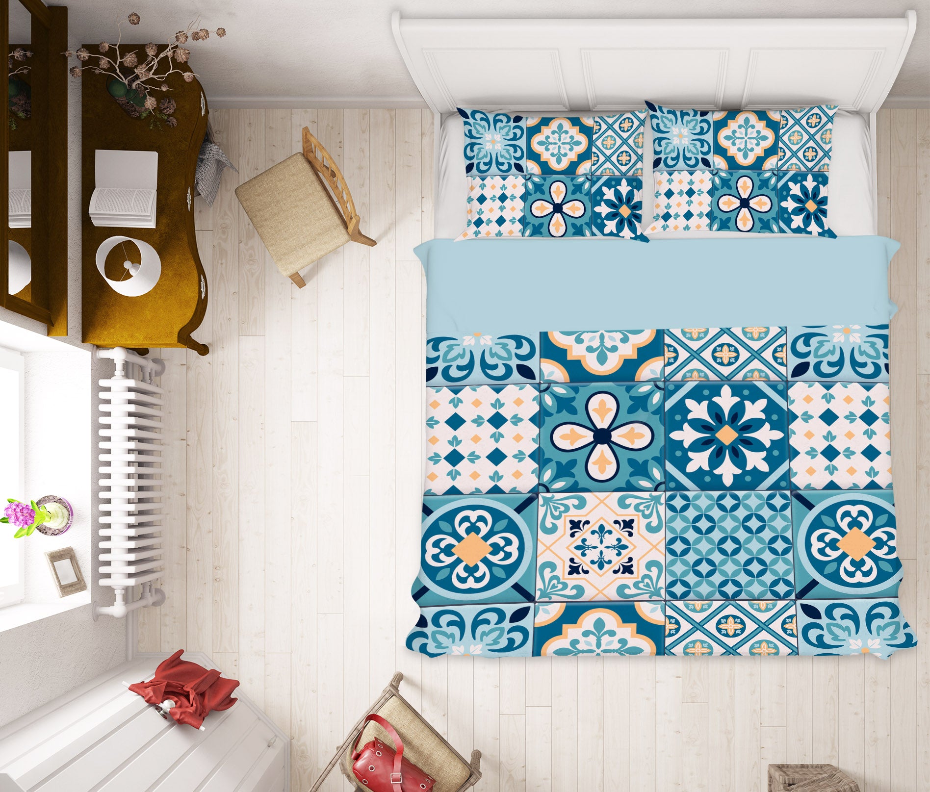 3D Blue Square Pattern 61088 Bed Pillowcases Quilt