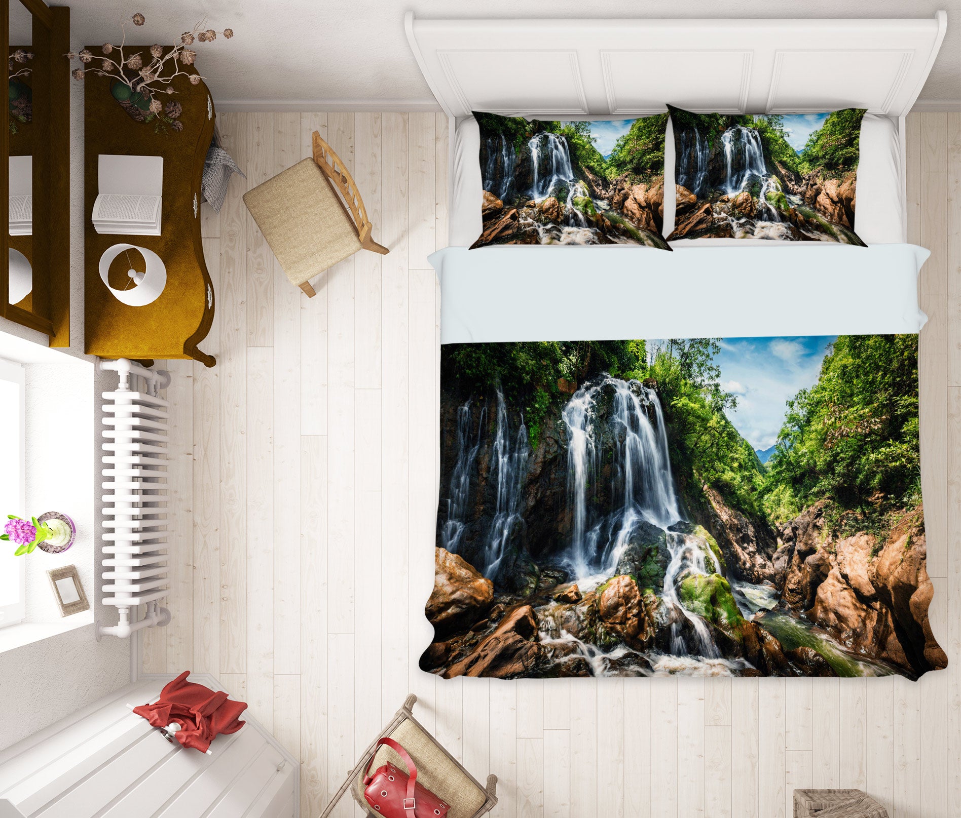 3D Mountain Waterfall 59146 Bed Pillowcases Quilt