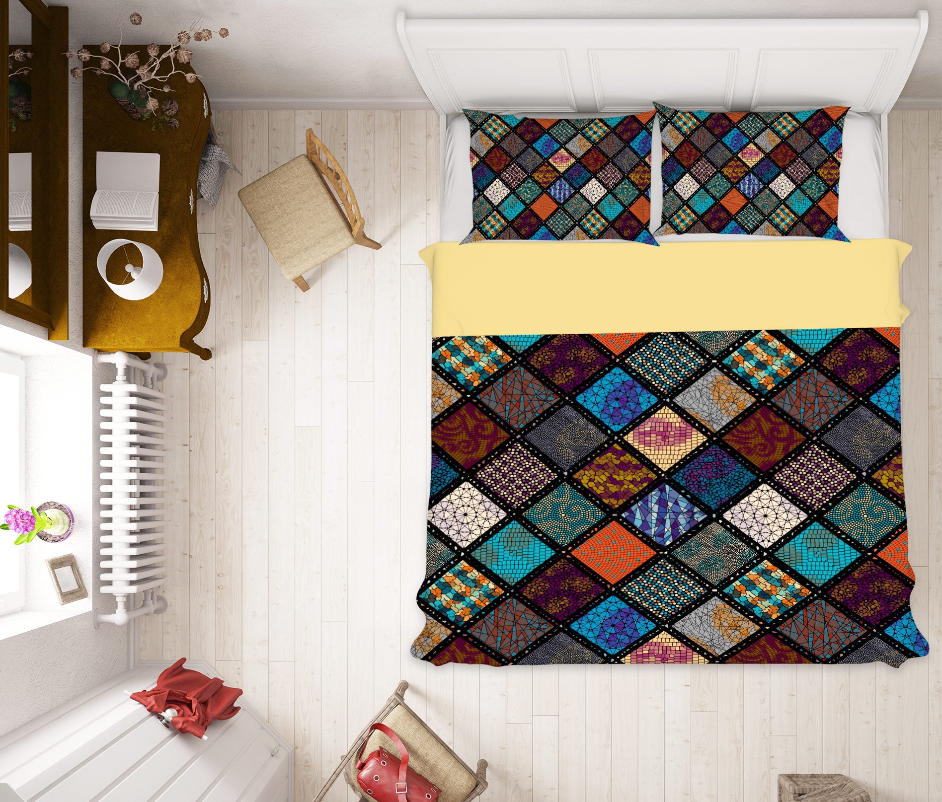 3D Diamond Pattern 14083 Bed Pillowcases Quilt