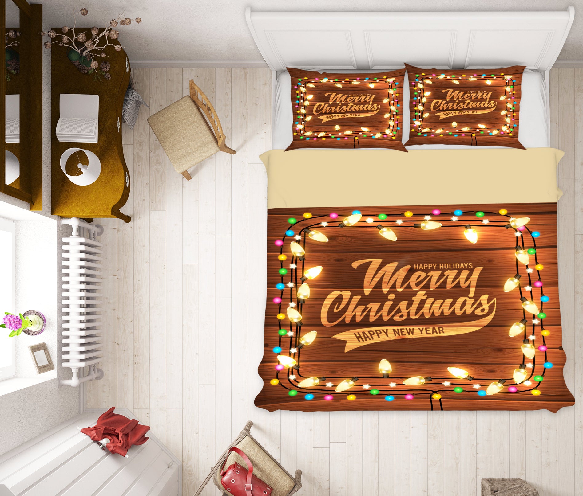 3D Color String Lights 50025 Christmas Quilt Duvet Cover Xmas Bed Pillowcases