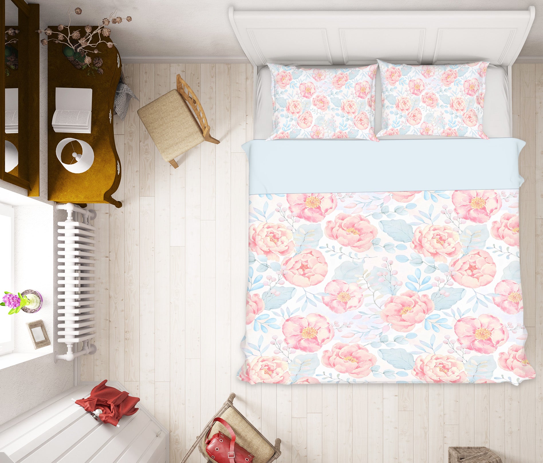 3D Light Blue Pink Flower 18182 Uta Naumann Bedding Bed Pillowcases Quilt