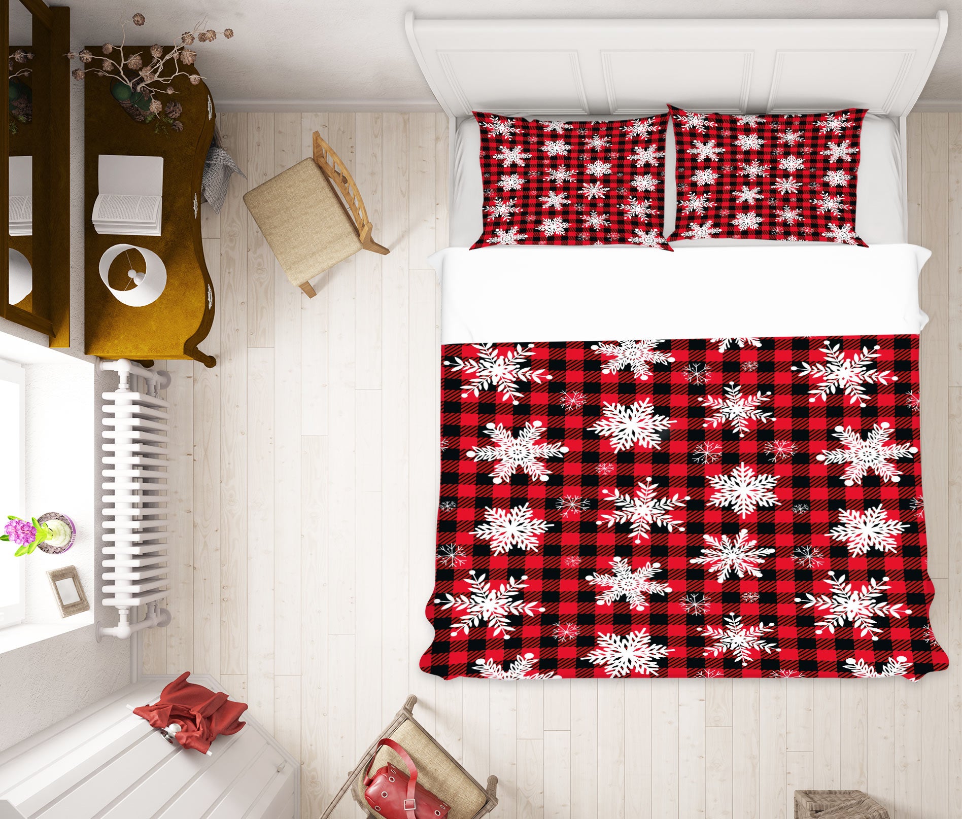3D Snowflake Black Red Plaid 51036 Christmas Quilt Duvet Cover Xmas Bed Pillowcases