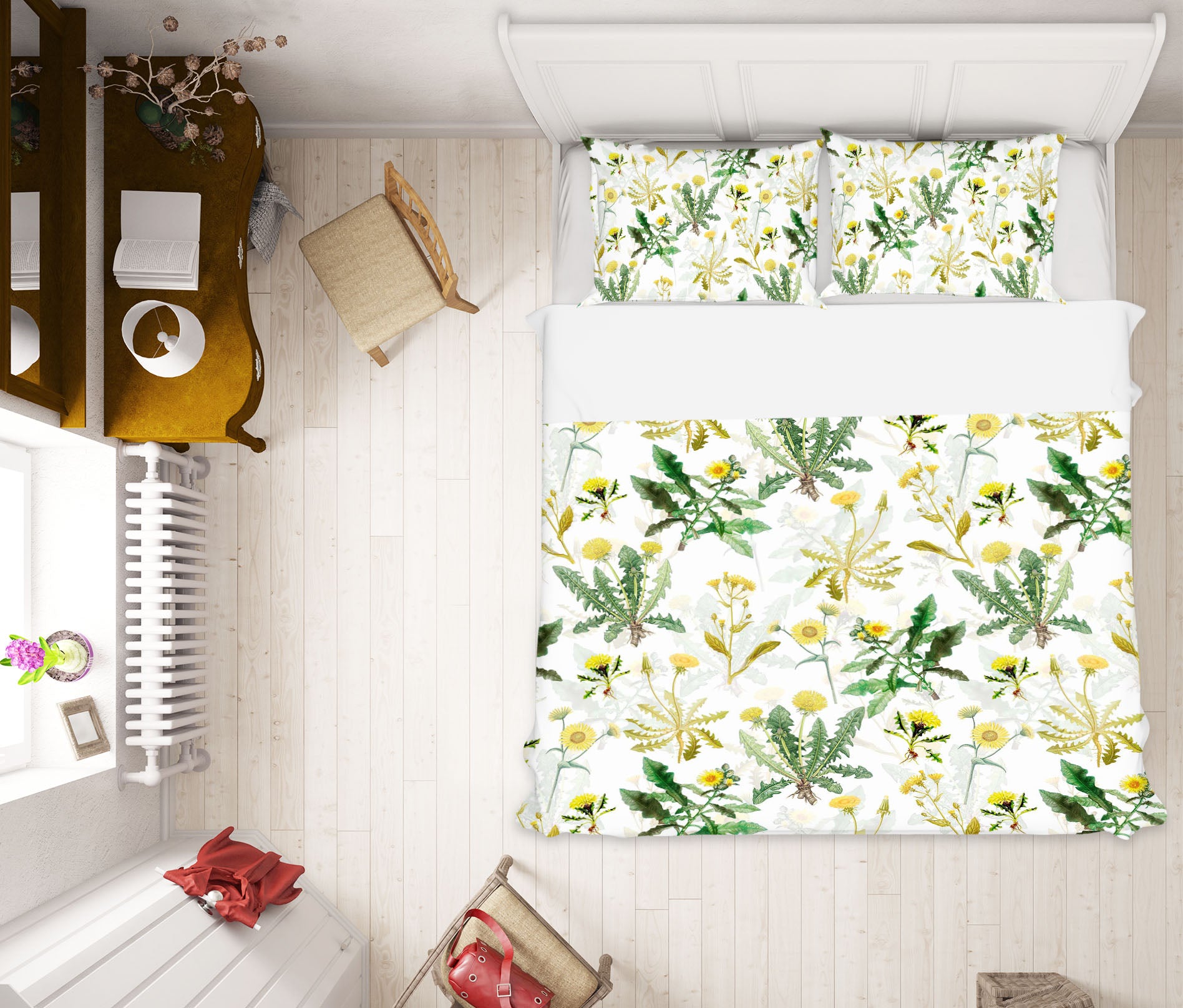 3D Yellow Flower Leaves 18215 Uta Naumann Bedding Bed Pillowcases Quilt