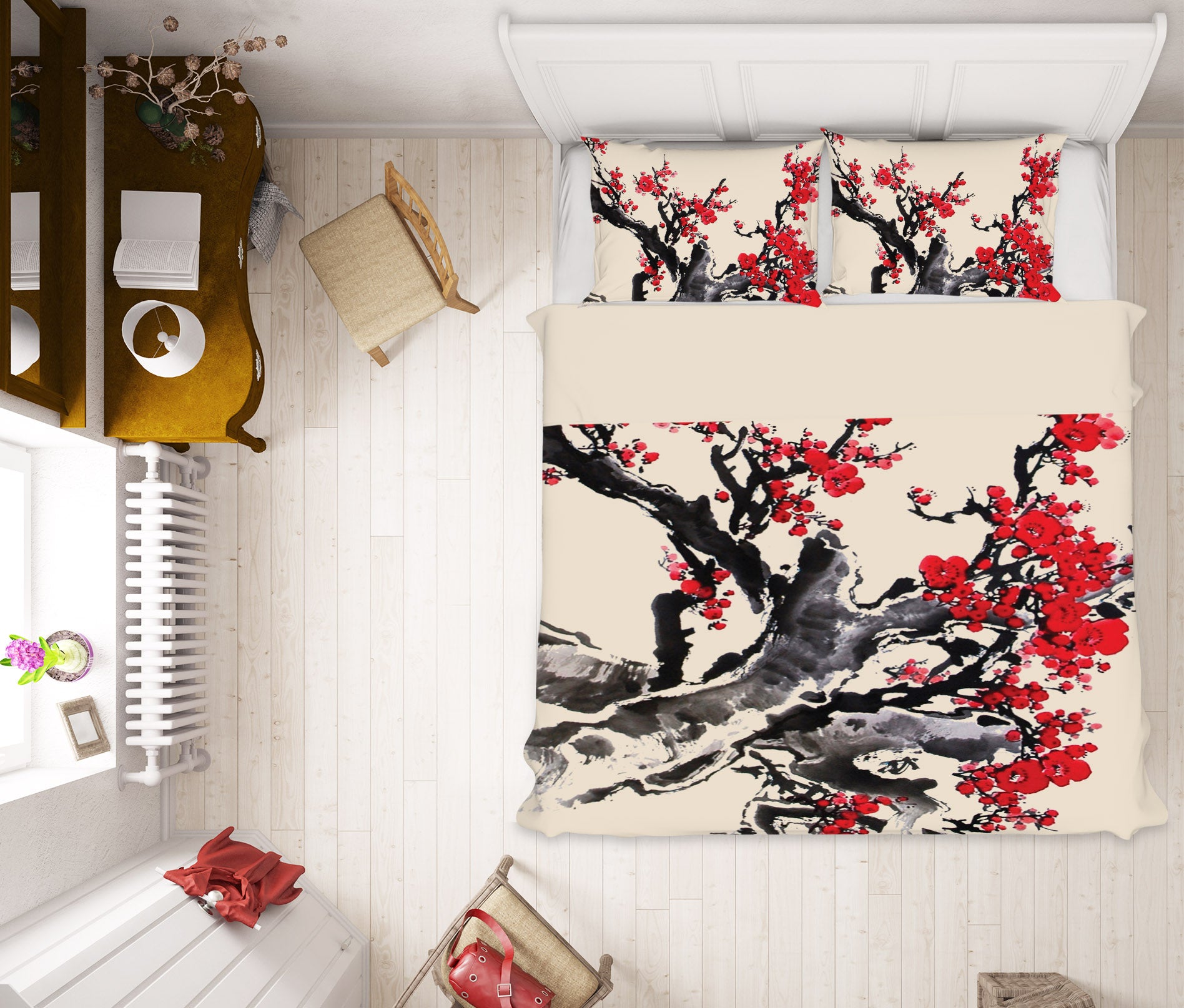 3D Plum Blossom Ink Painting 16014 Bed Pillowcases Quilt