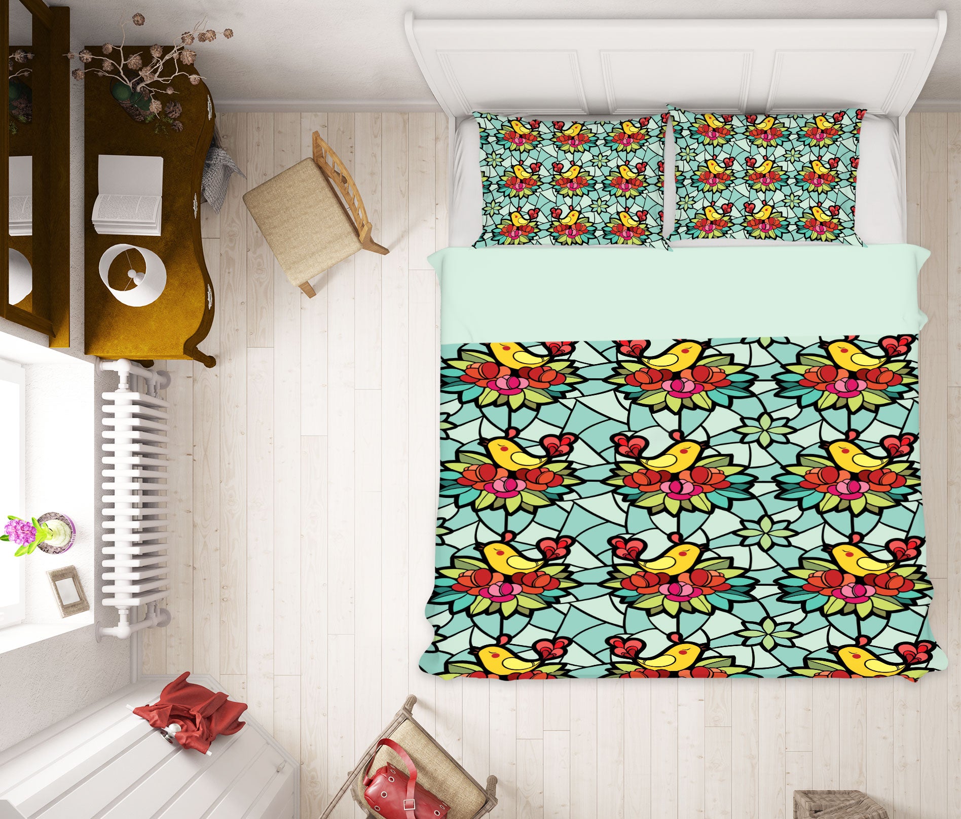3D Bird Window Grilles 13158 Bed Pillowcases Quilt