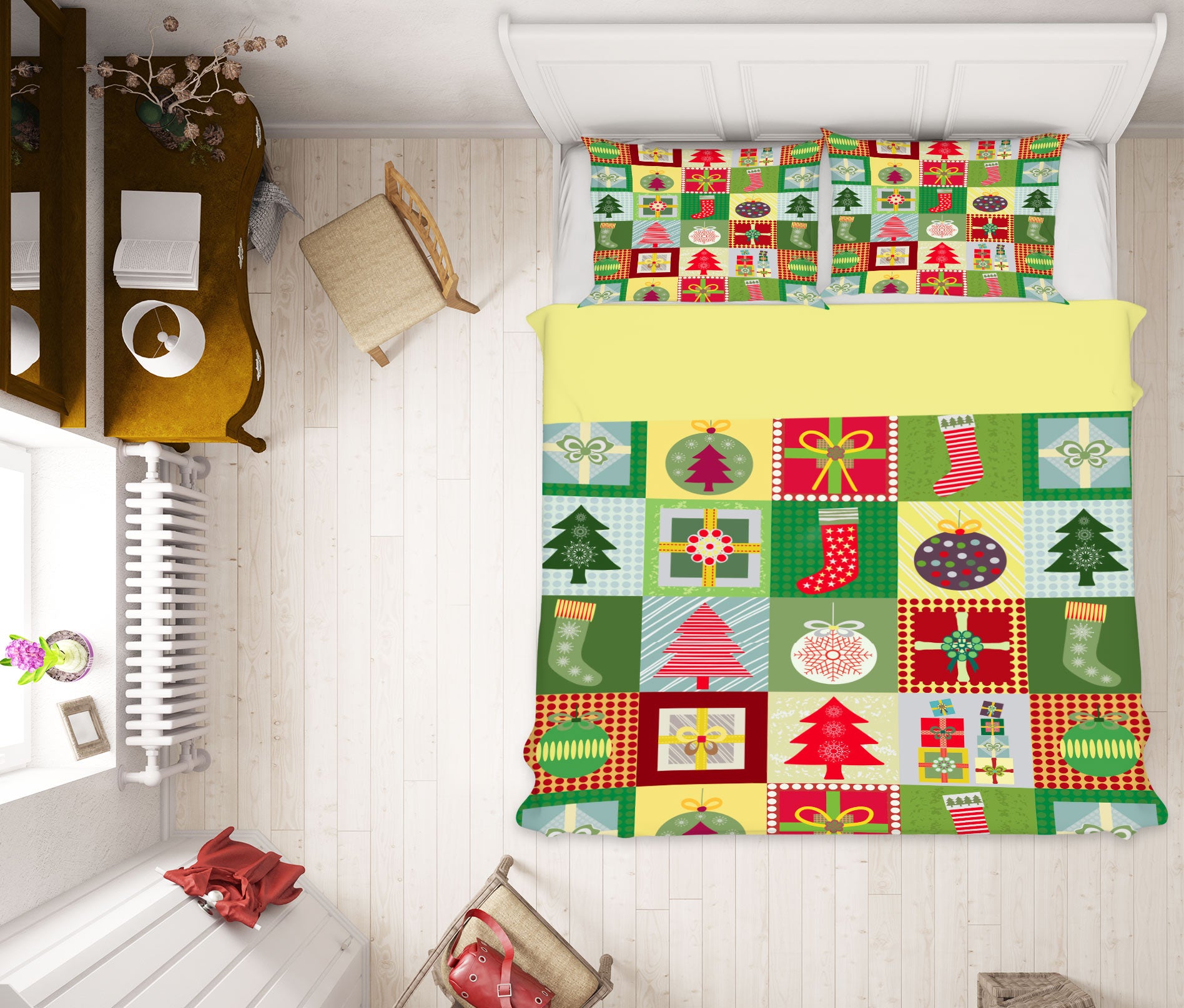 3D Square Pattern Tree Sock 51024 Christmas Quilt Duvet Cover Xmas Bed Pillowcases