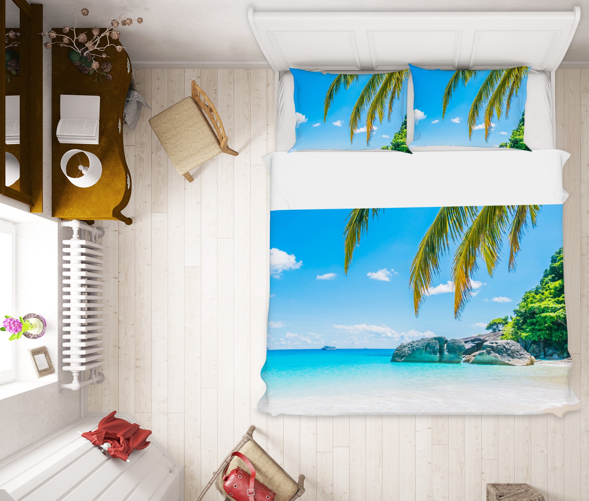 3D Beach Coconut Tree 63166 Bed Pillowcases Quilt