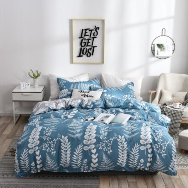 3D Blue-Green Background With White Leaves 4017 Bed Pillowcases Quilt