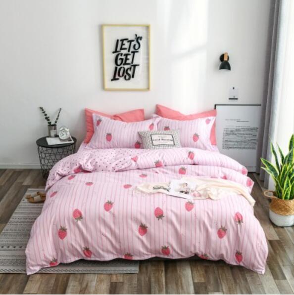 3D Pink Bottom Strawberry 4004 Bed Pillowcases Quilt
