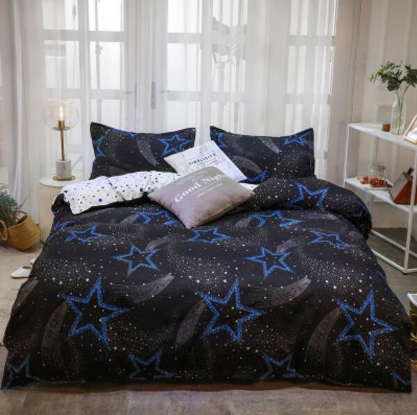3D Blue Stars On Black 4032 Bed Pillowcases Quilt