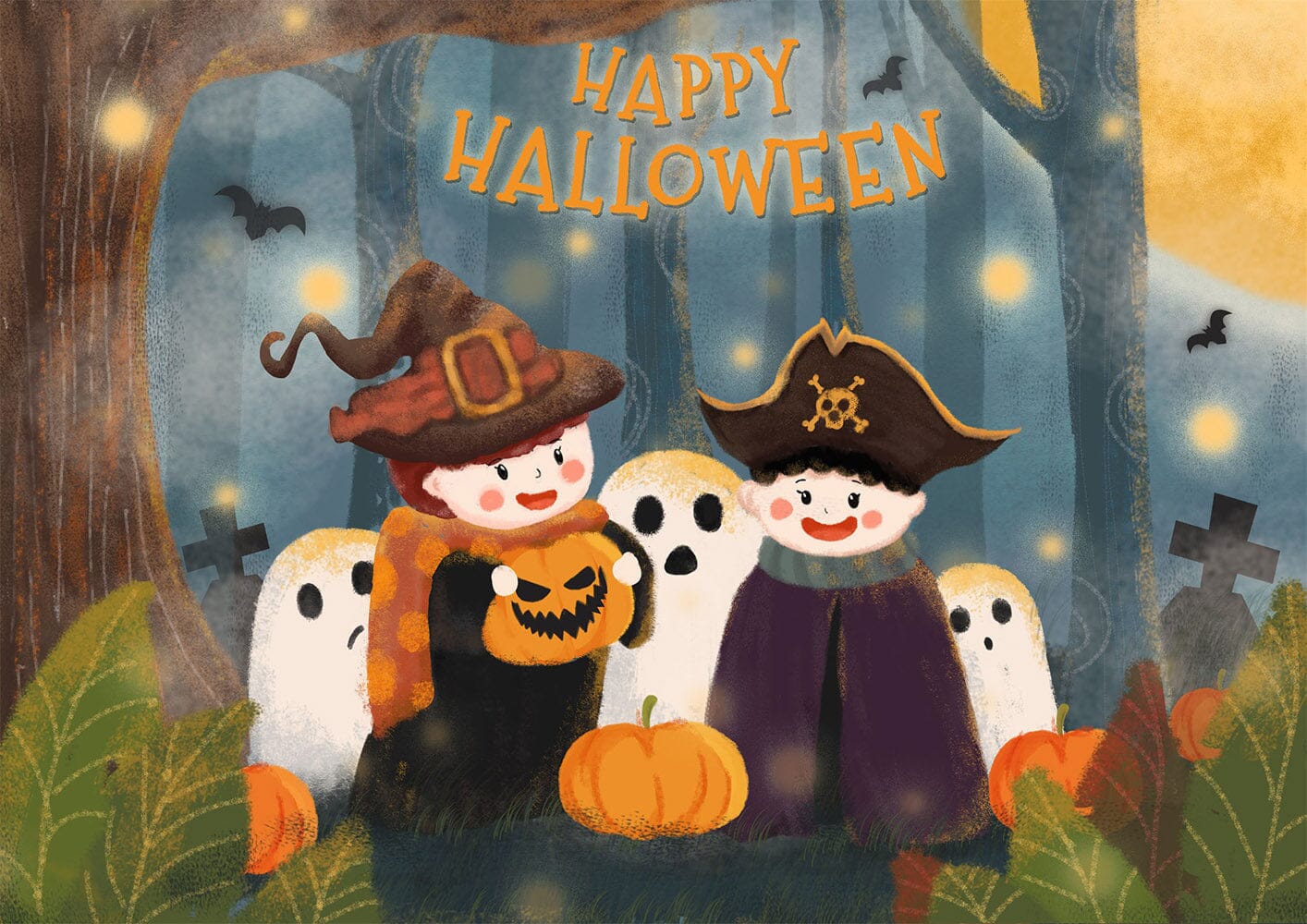 3D Cute Kid Pumpkin 019 Halloween Wall Stickers Wallpaper AJ Wallpaper 2 