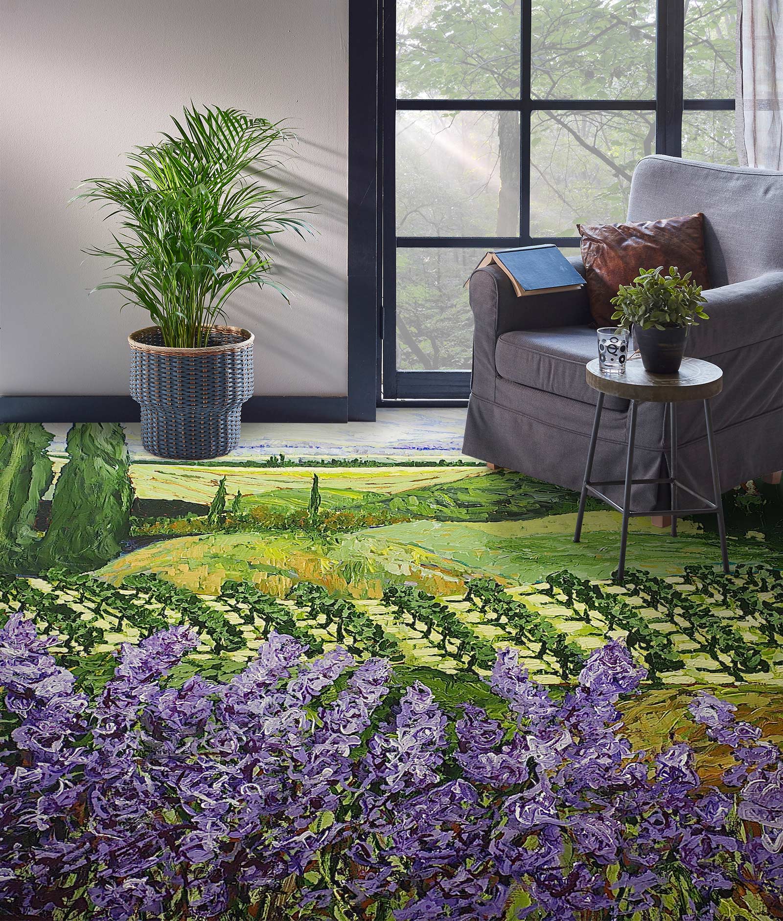 3D Purple Flowers Hillside Field 9523 Allan P. Friedlander Floor Mural