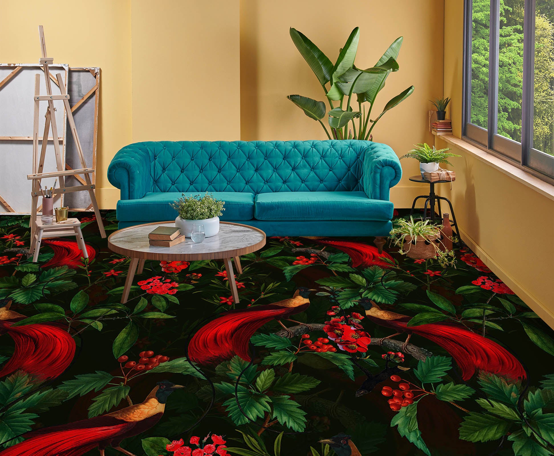 3D Red Fruit Leaves Clump 10022 Uta Naumann Floor Mural