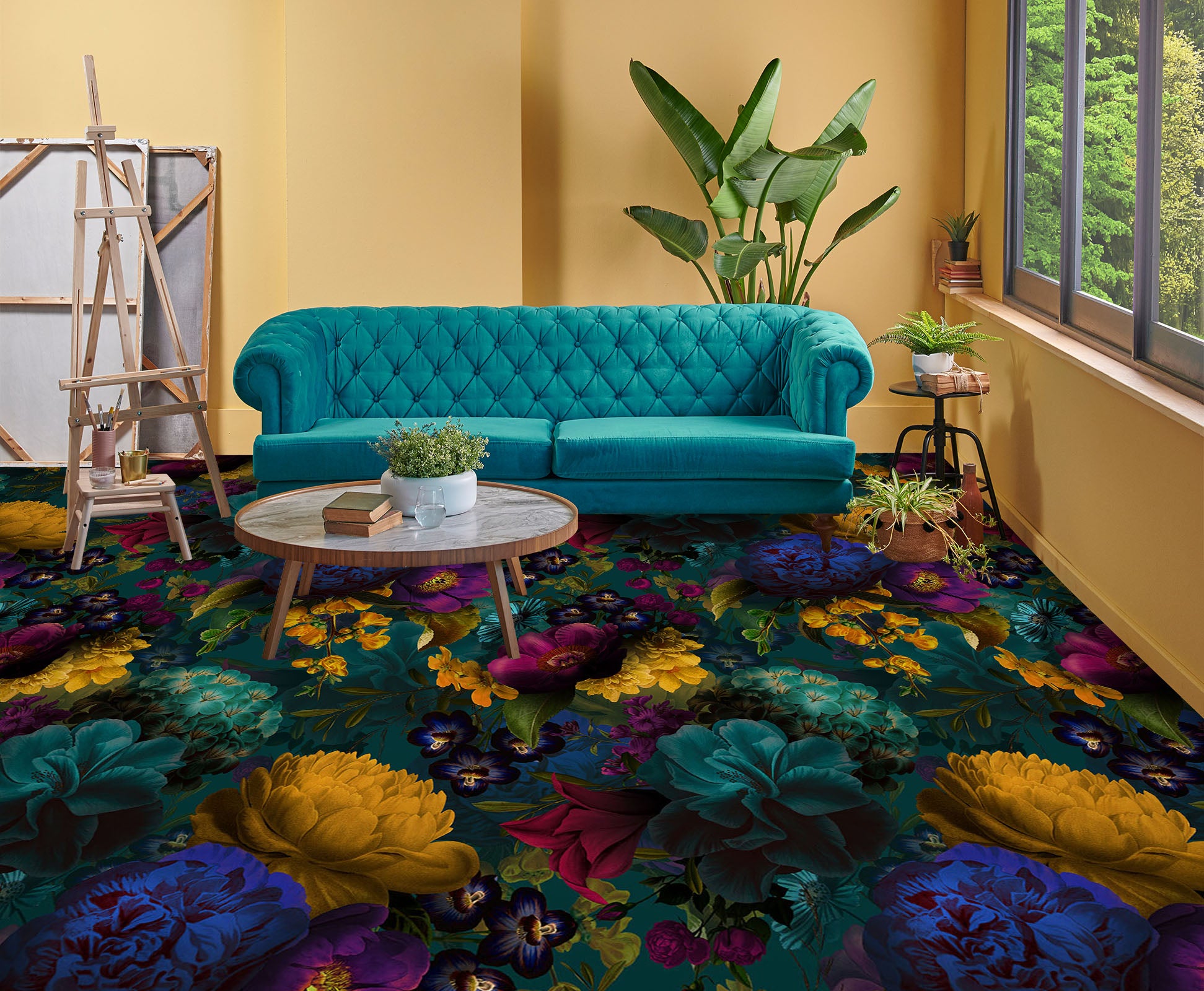 3D Dark Colored Flowers 99219 Uta Naumann Floor Mural