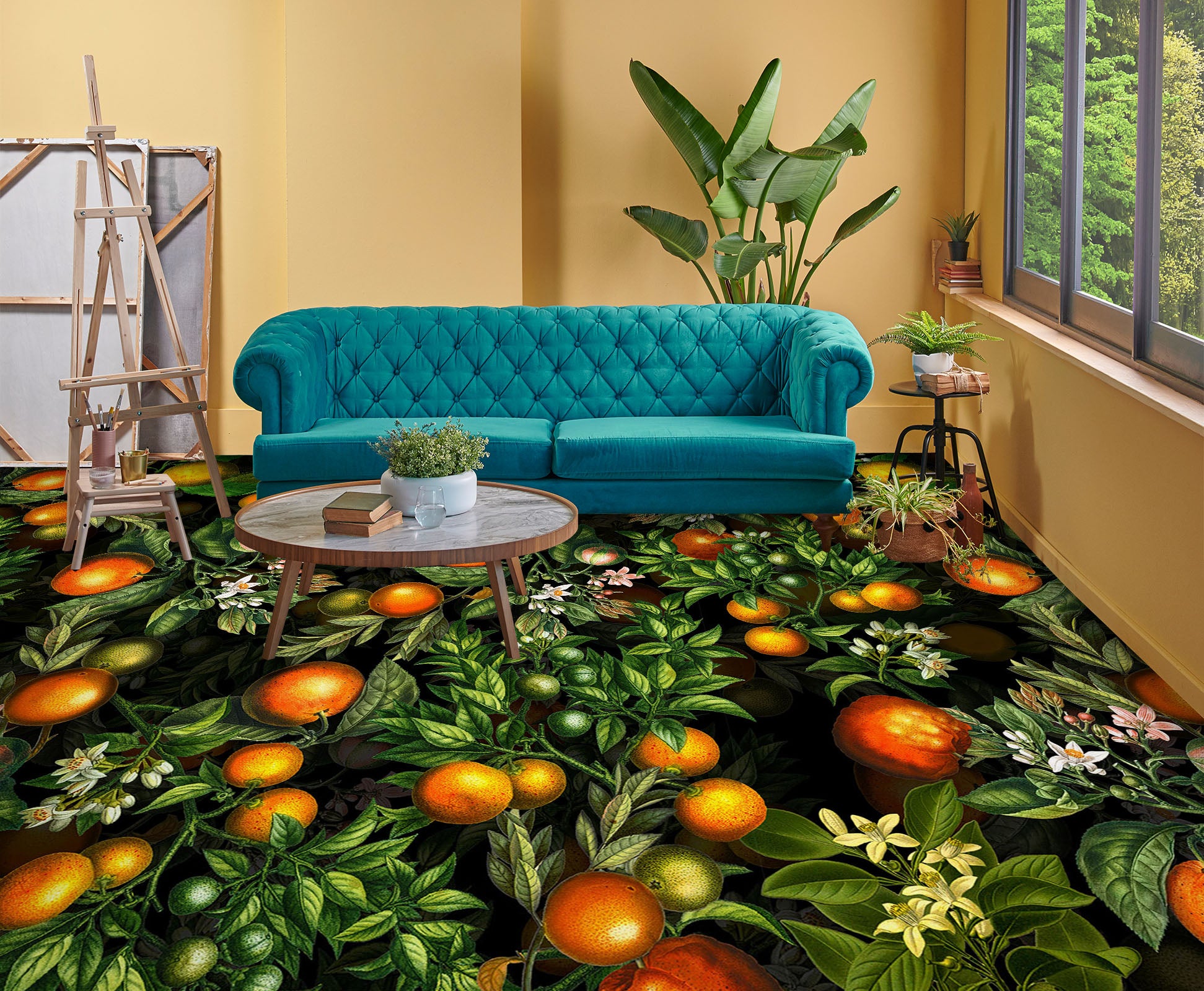 3D Orange Leaves 99183 Uta Naumann Floor Mural
