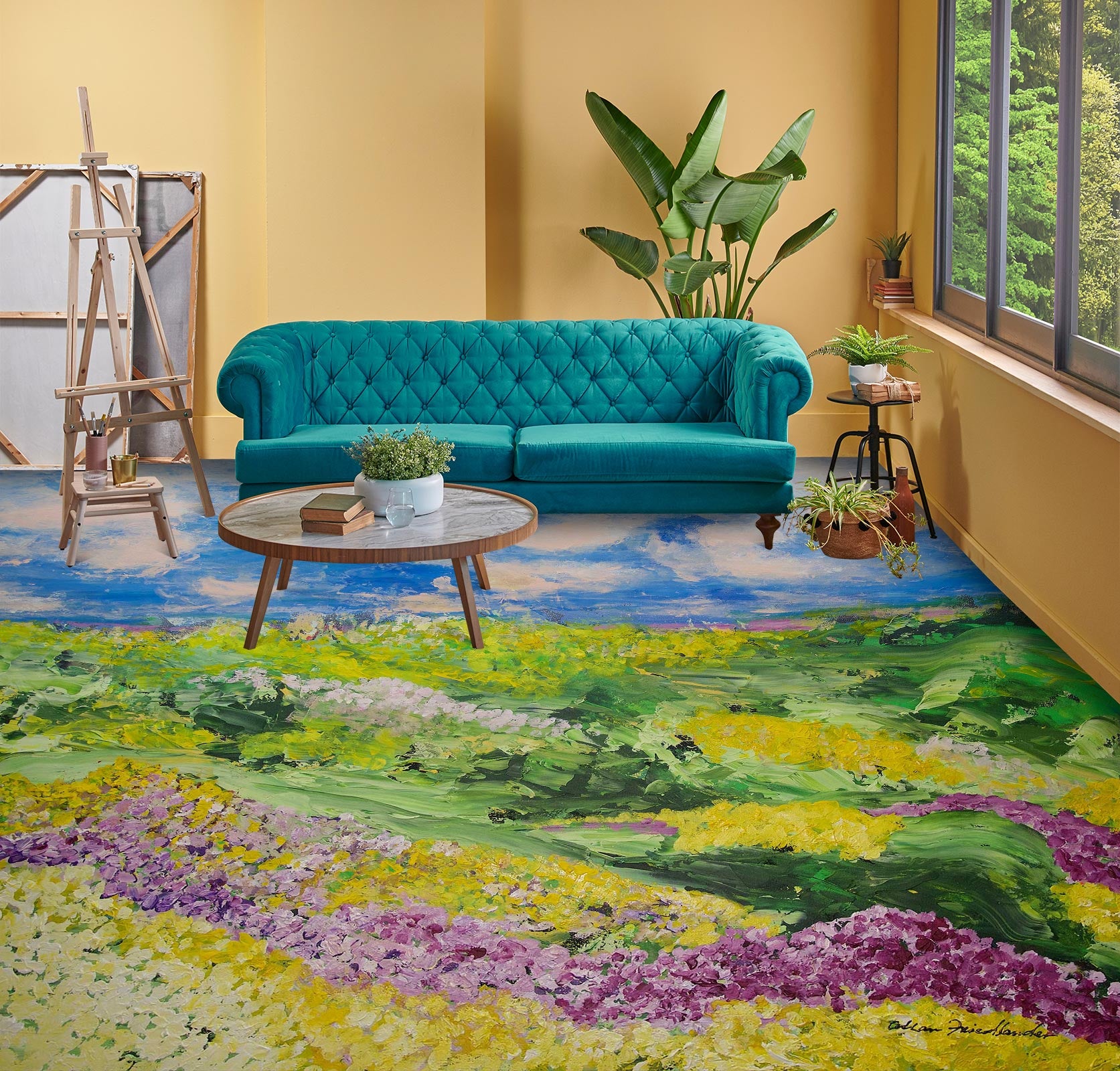 3D Sky Lawn Flowers 9671 Allan P. Friedlander Floor Mural