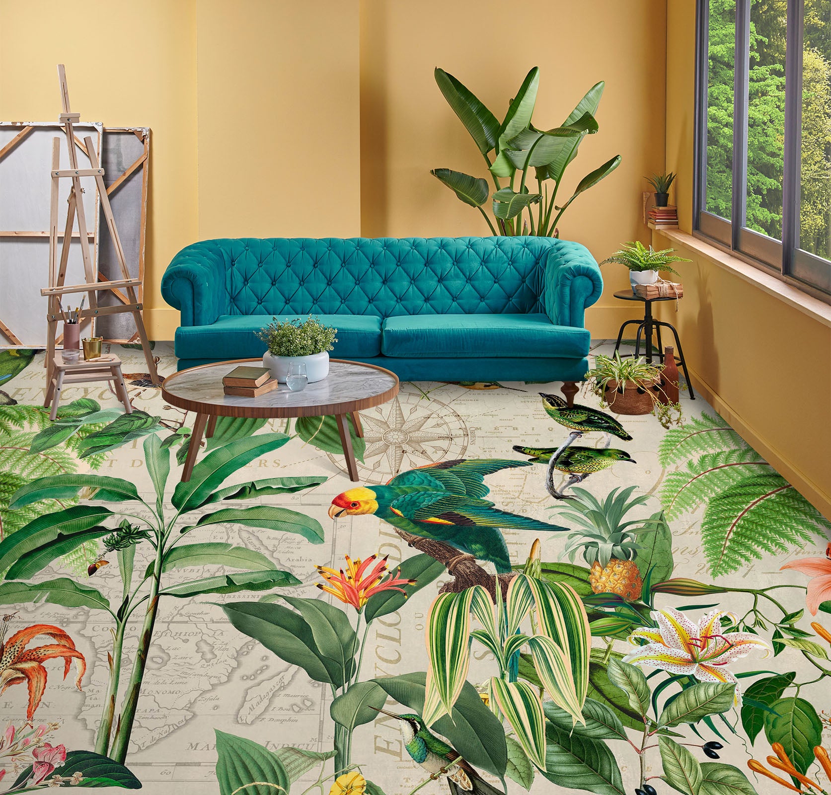 3D Leaves Parrot 104163 Andrea Haase Floor Mural