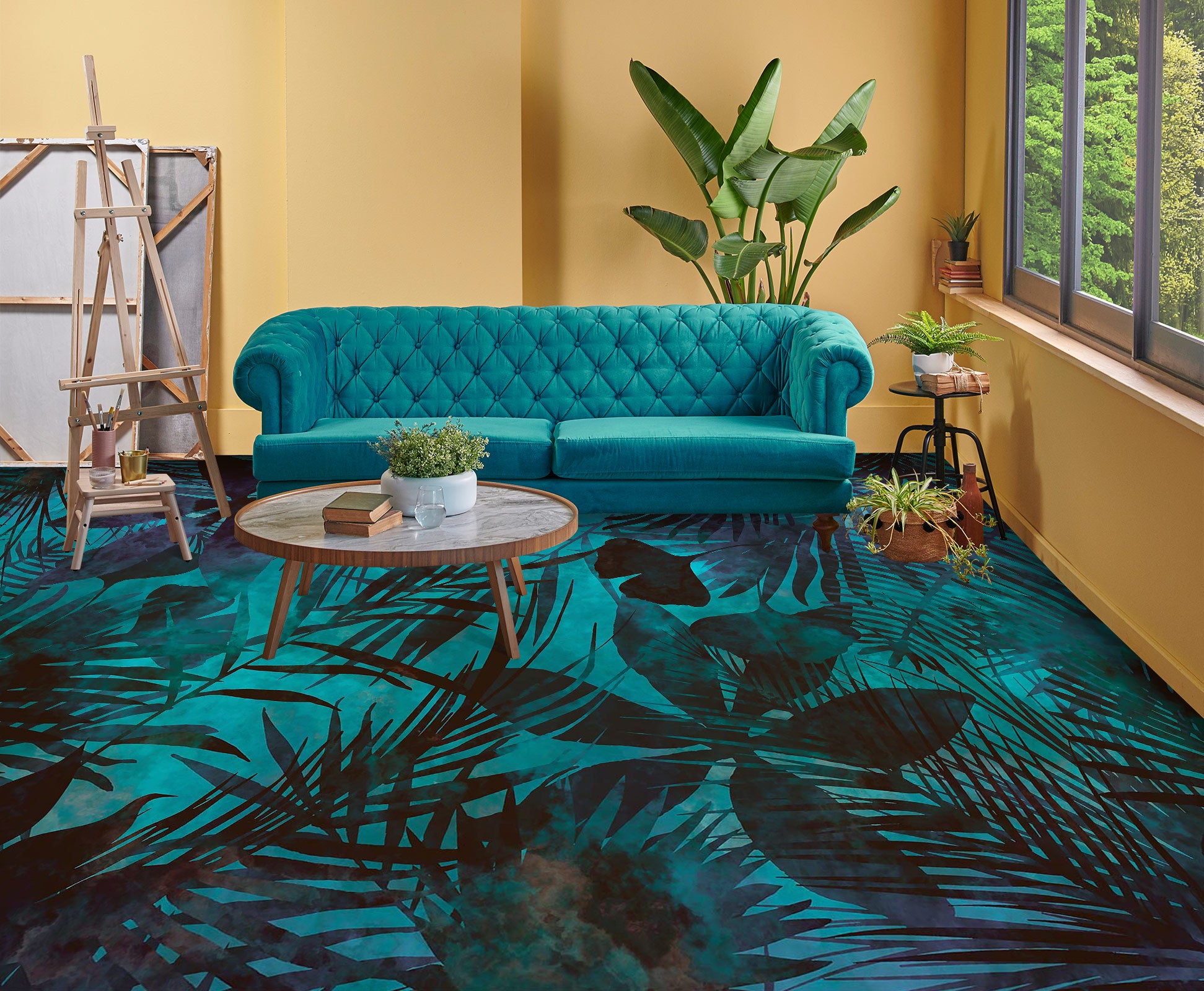 3D Dark Leaves Pattern 102116 Andrea Haase Floor Mural