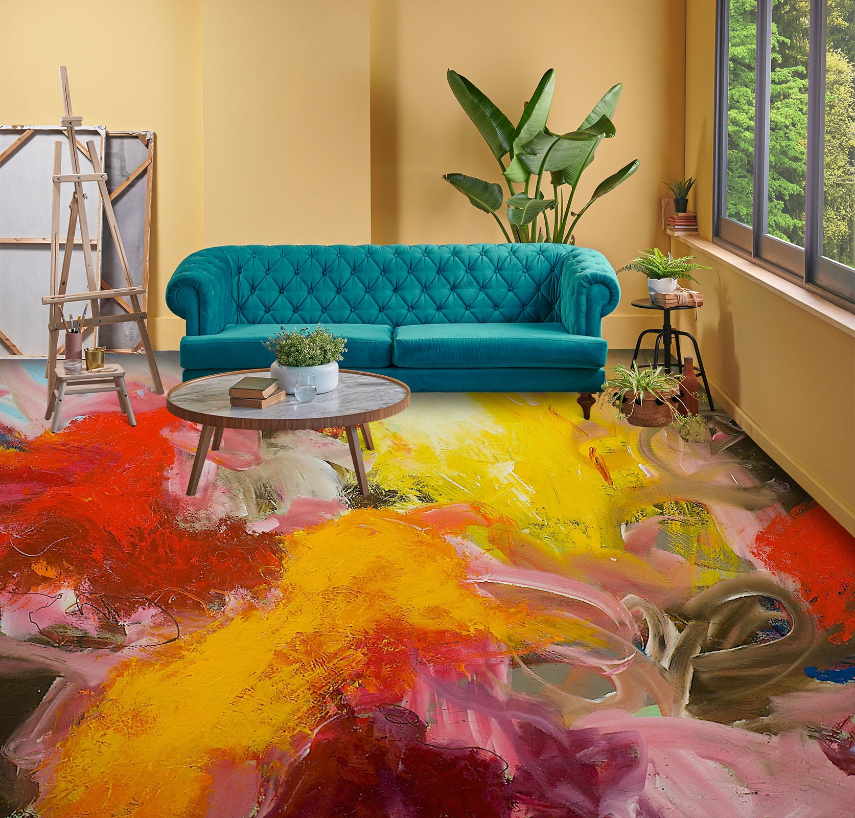 3D Yellow Red Pattern 9925 Allan P. Friedlander Floor Mural