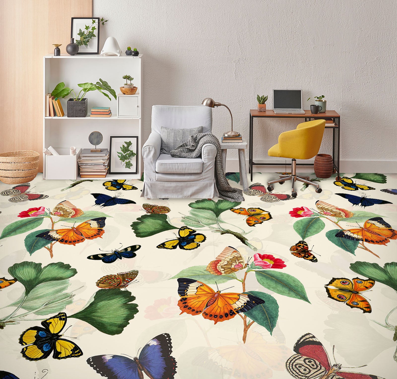 3D Colorful Butterfly Leaves 99218 Uta Naumann Floor Mural