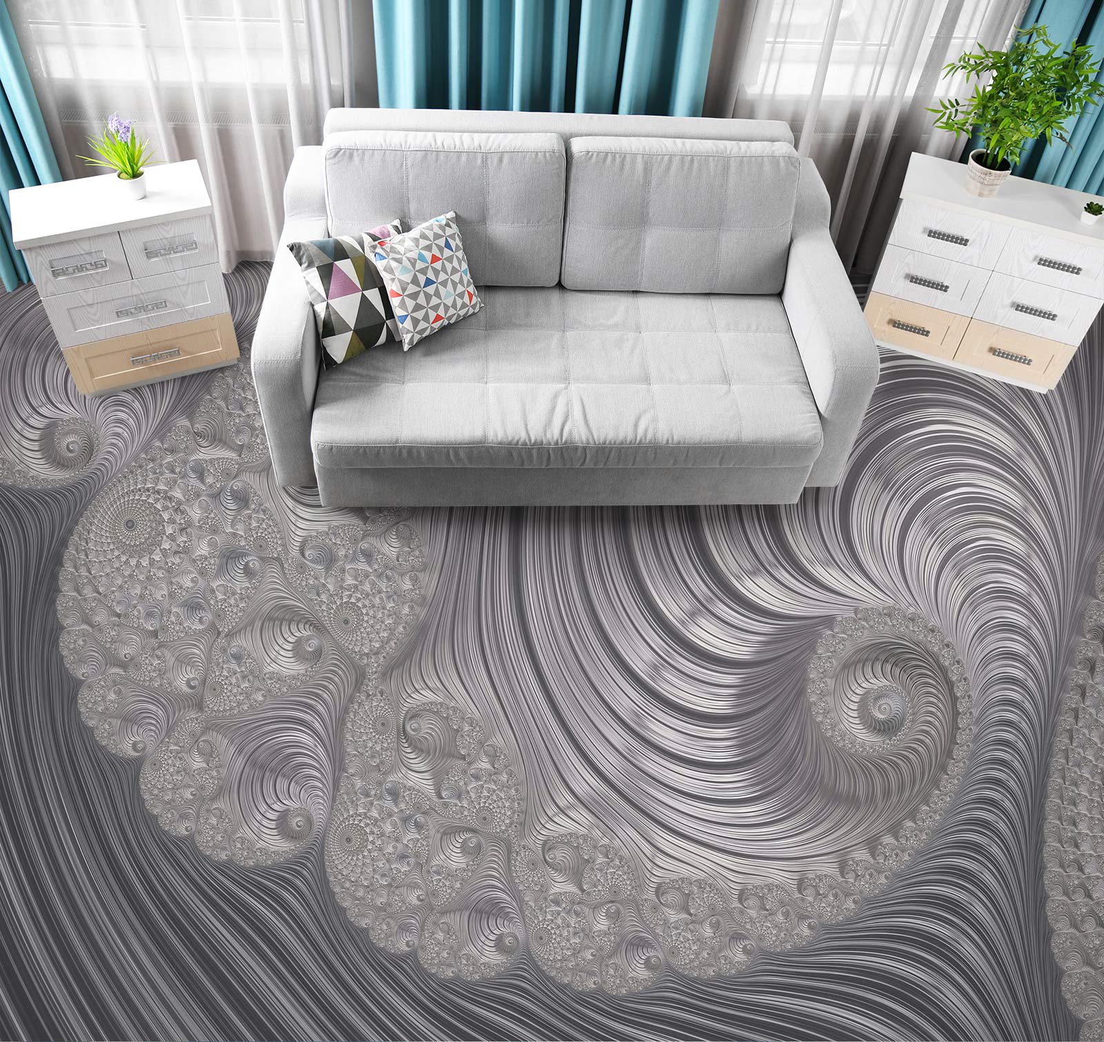 3D Grey Pattern Thread 102147 Andrea Haase Floor Mural