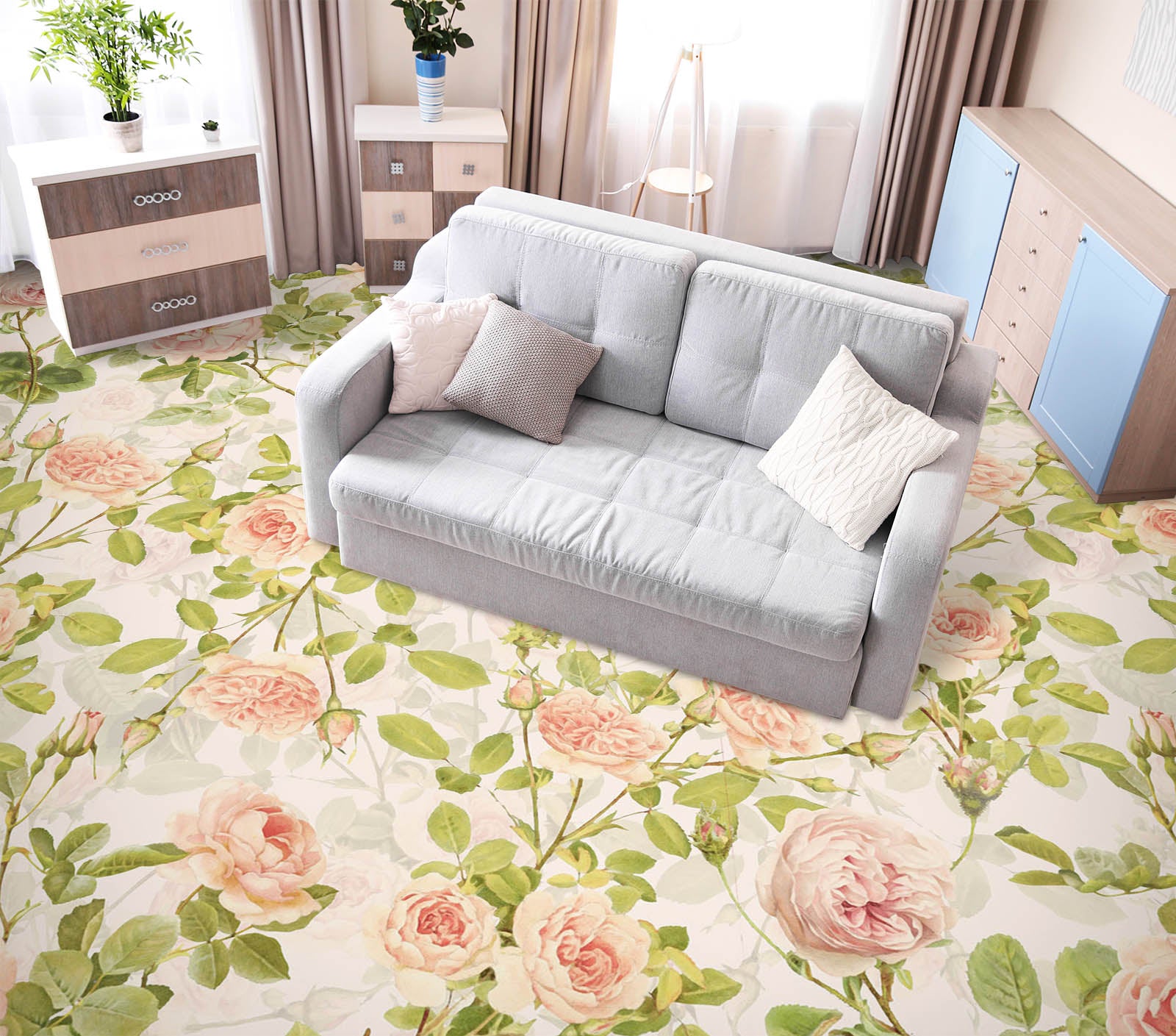 3D Rose Vine Pattern 99207 Uta Naumann Floor Mural