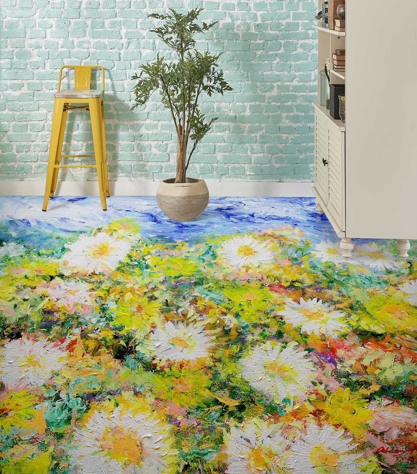 3D Daisy Bush 9680 Allan P. Friedlander Floor Mural