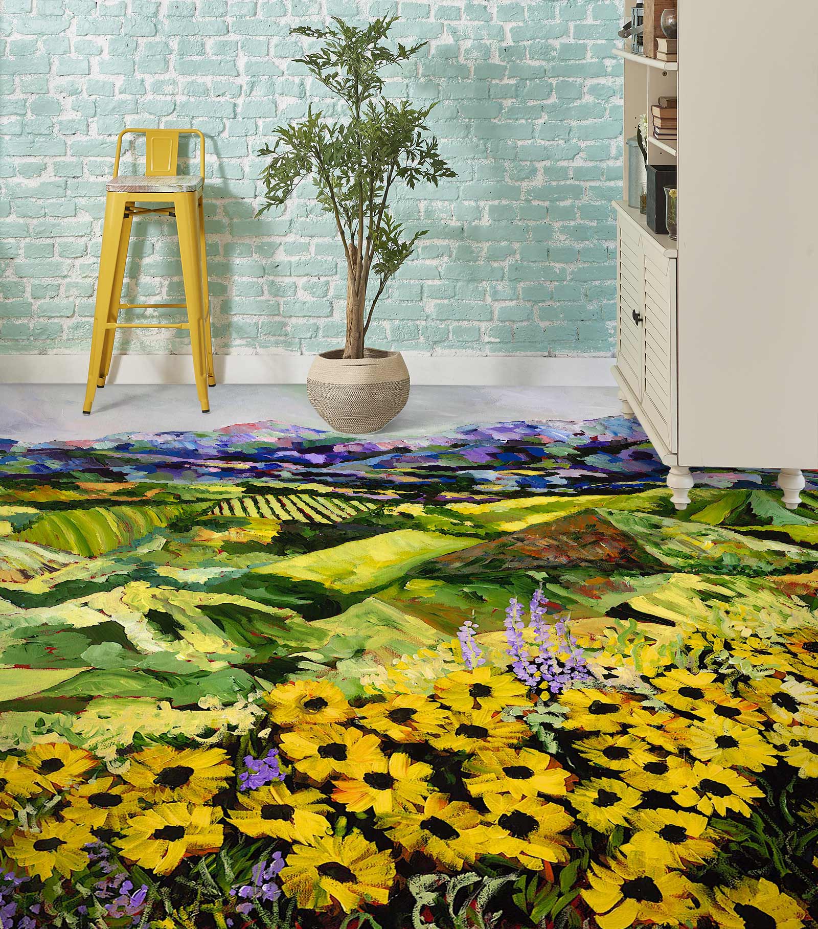 3D Hillside Yellow Daisy Bush 9544 Allan P. Friedlander Floor Mural