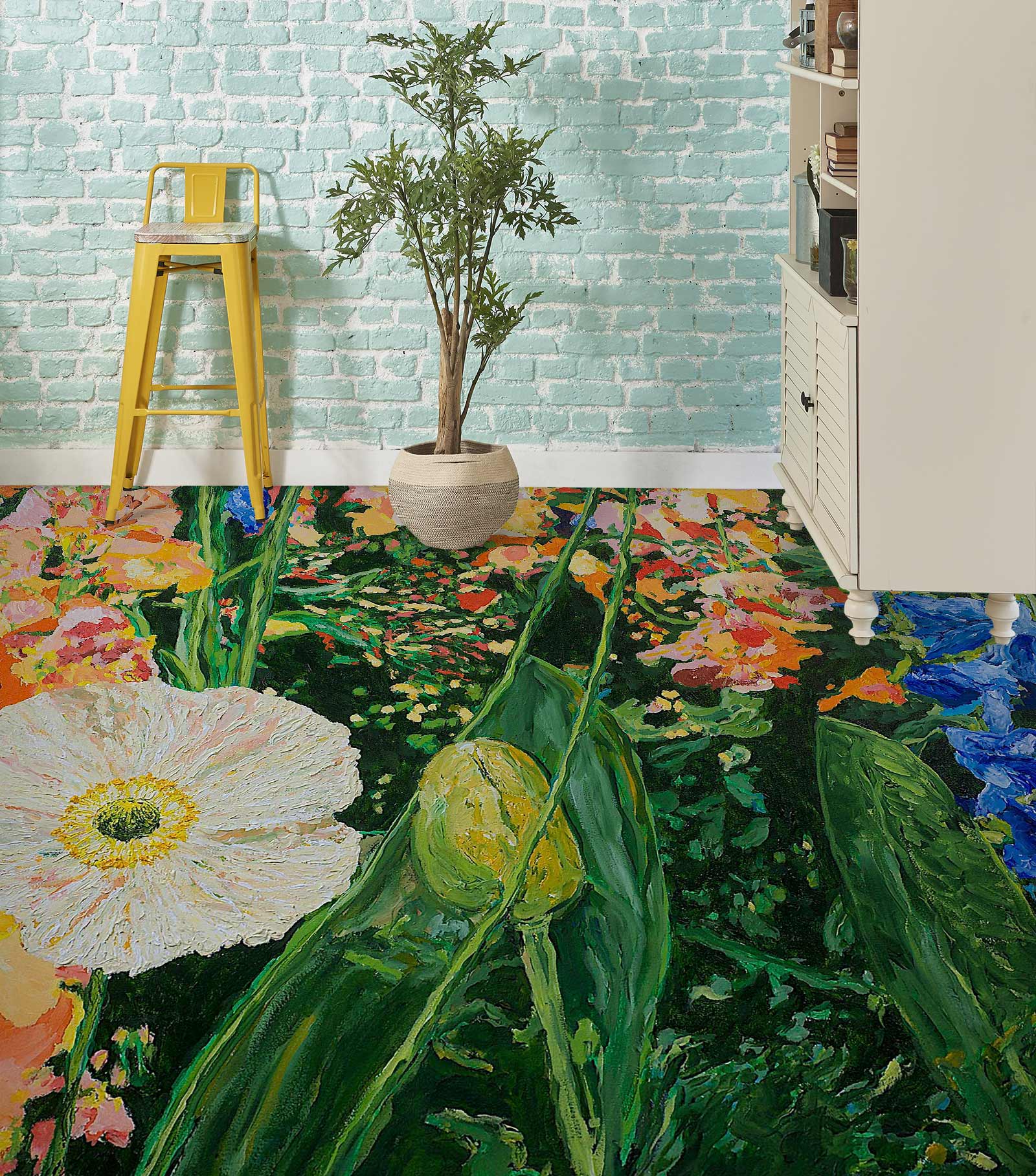 3D Colorful Flowers Painting 9565 Allan P. Friedlander Floor Mural