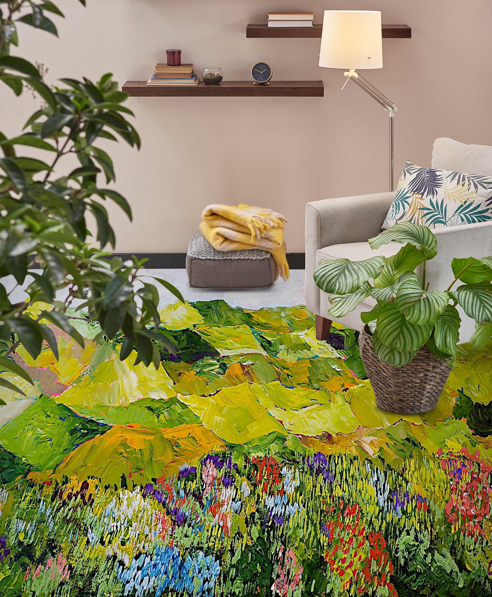 3D Green Hillside Flowers Grass 9606 Allan P. Friedlander Floor Mural