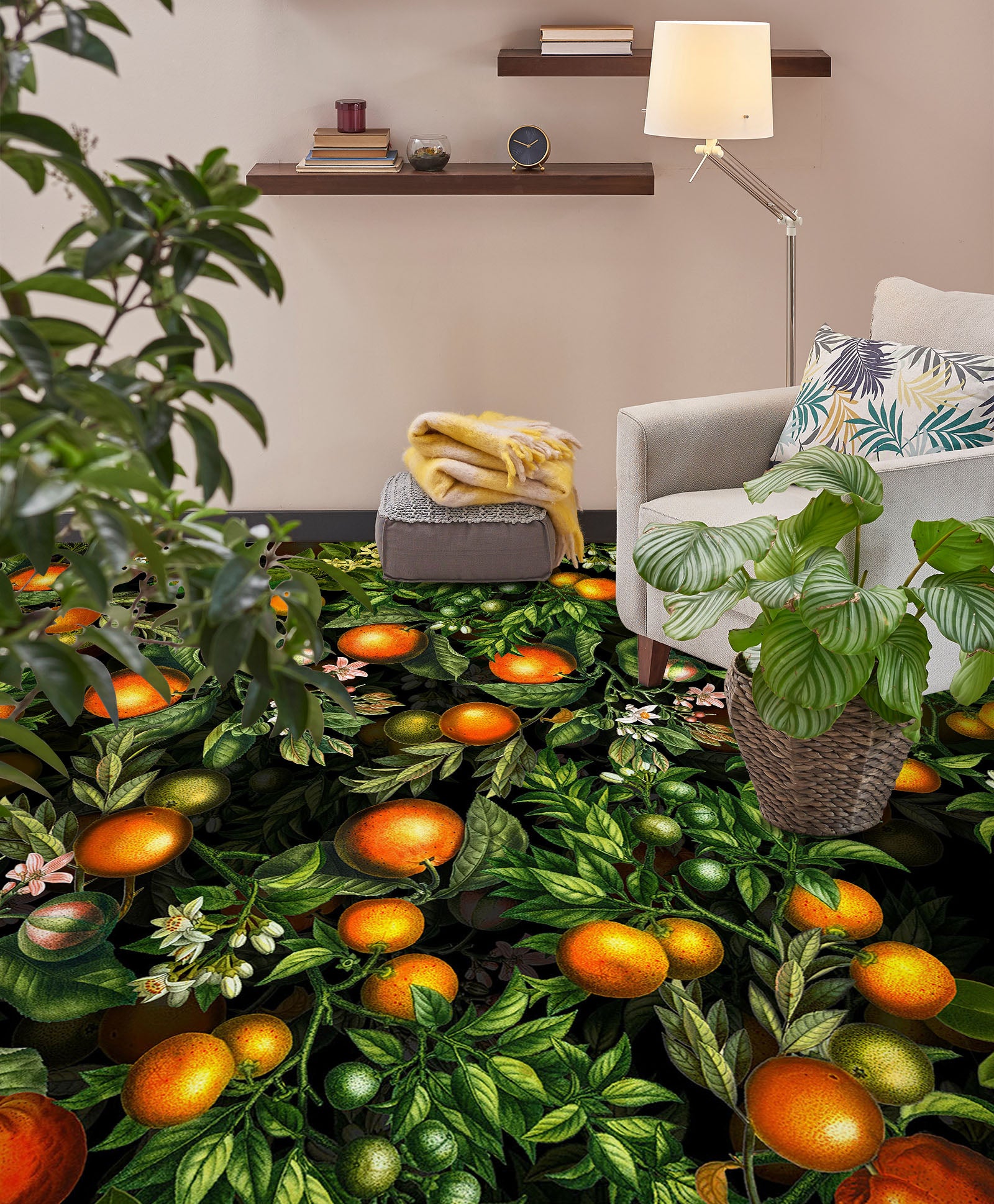 3D Orange Leaves 99183 Uta Naumann Floor Mural