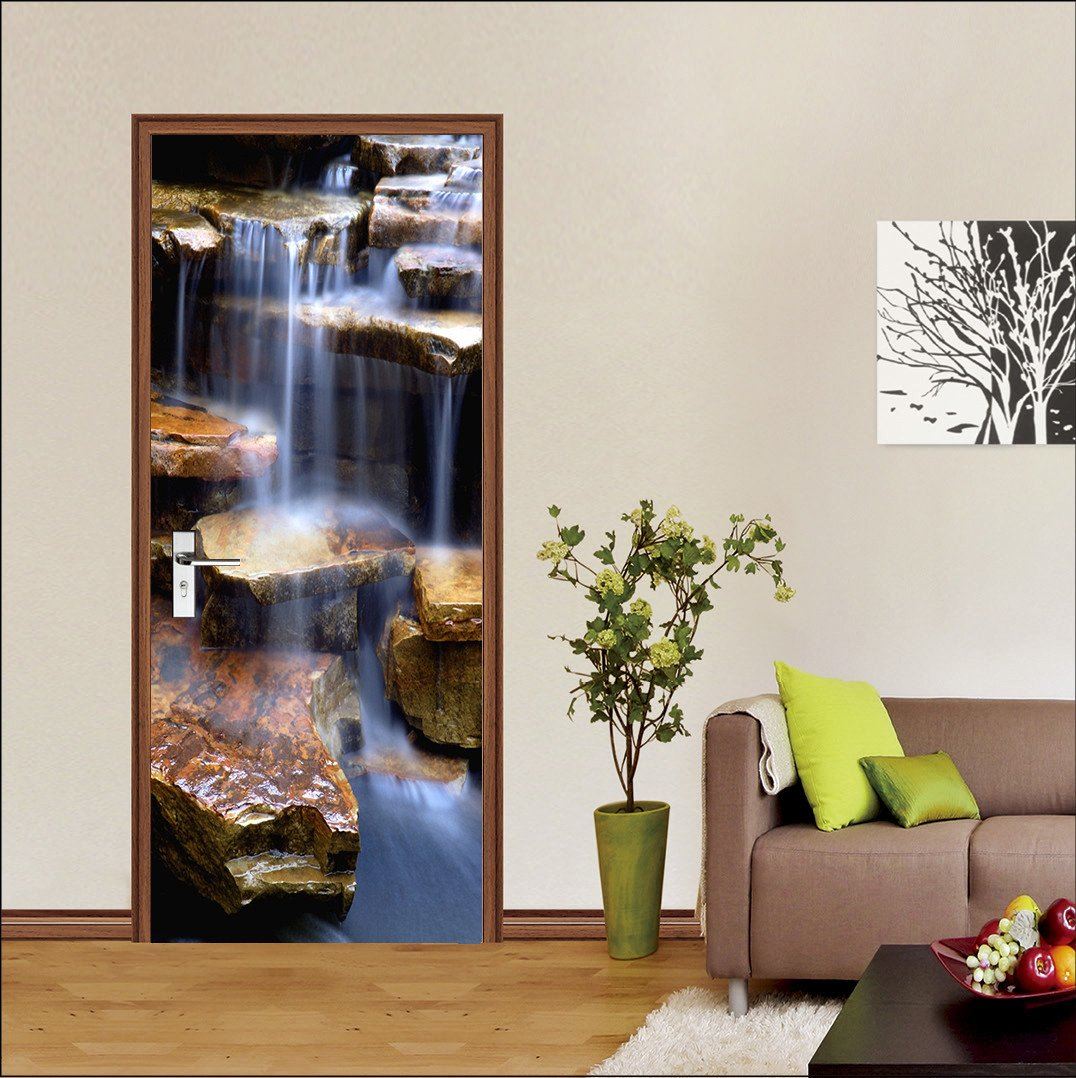 3D big stone in the river door mural Wallpaper AJ Wallpaper 