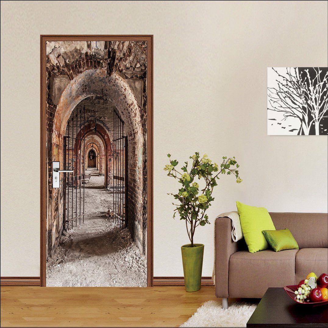 3D iron gate passageway stone cavern door mural Wallpaper AJ Wallpaper 