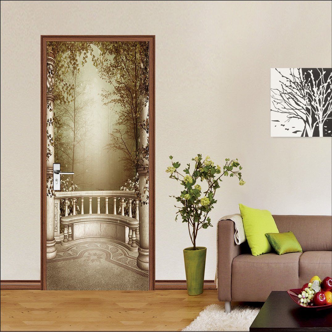 3D balcony sunshine woods door mural Wallpaper AJ Wallpaper 