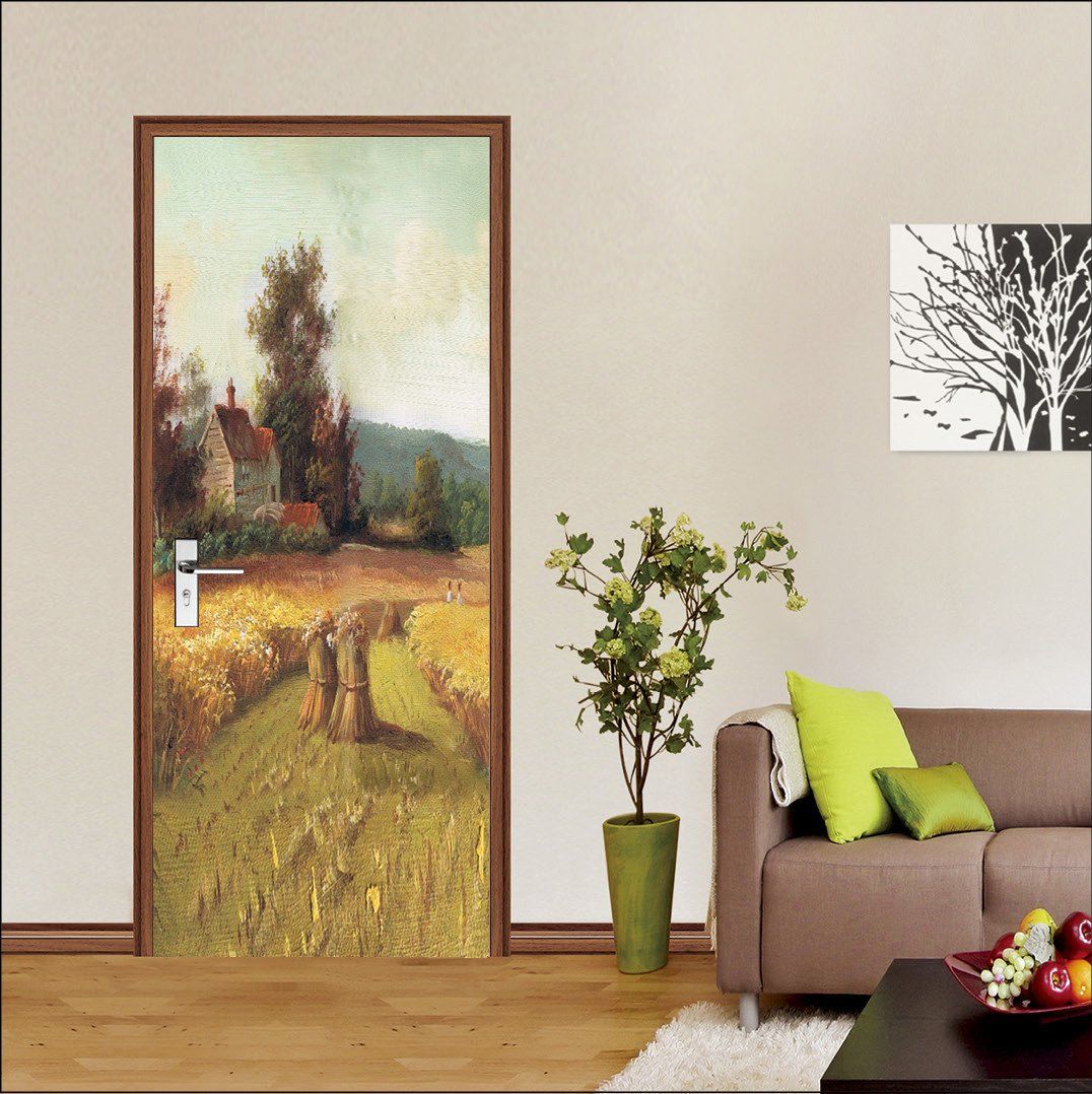 3D autumn field straw door mural Wallpaper AJ Wallpaper 