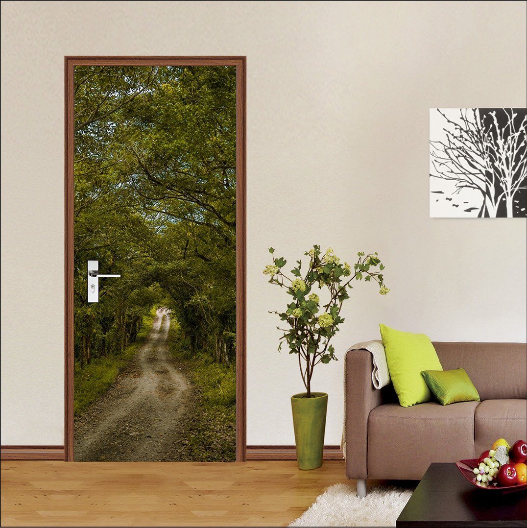 3D shady tree road door mural Wallpaper AJ Wallpaper 
