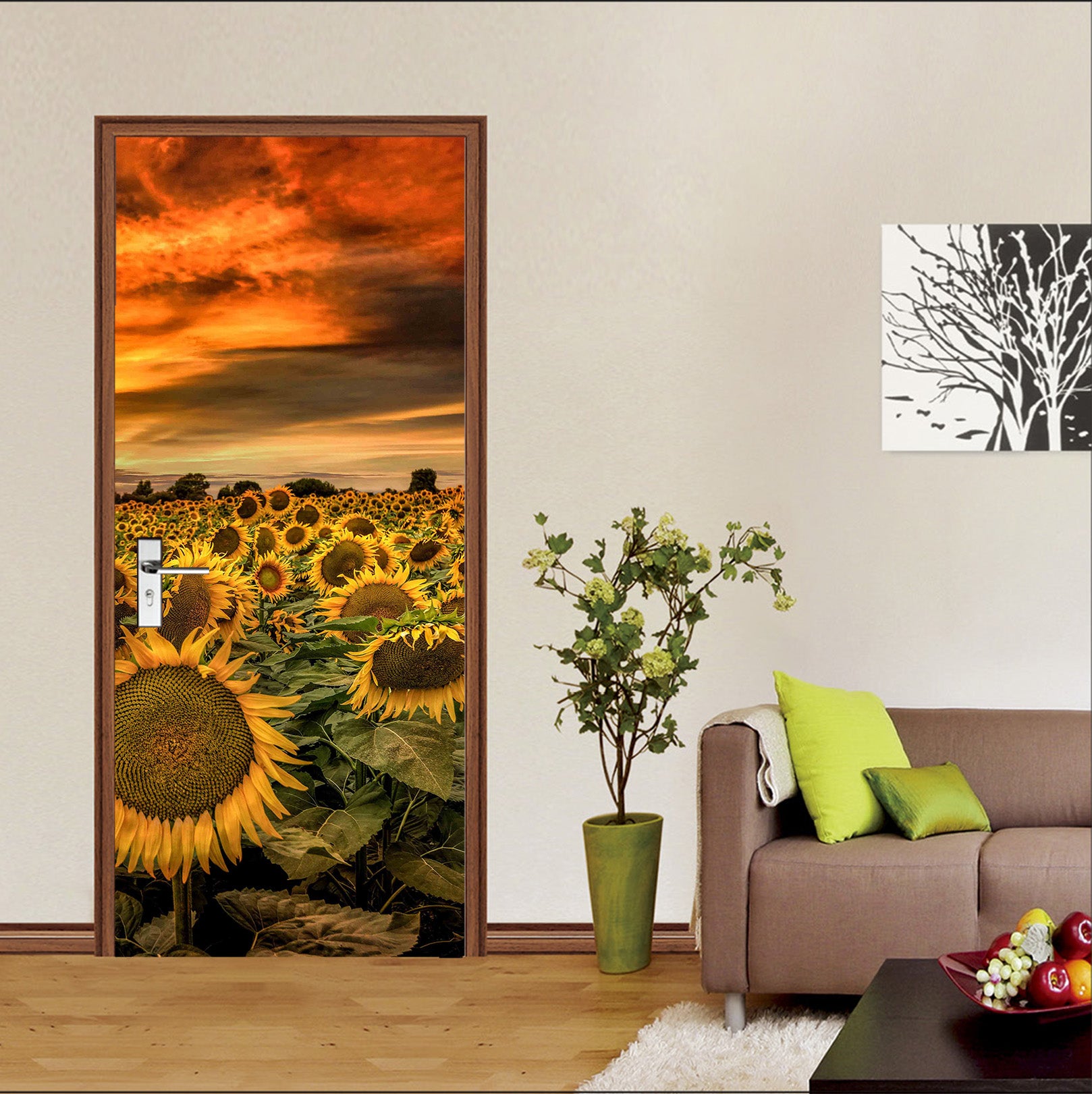 3D Sunset Sunflower Field 122139 Marco Carmassi Door Mural