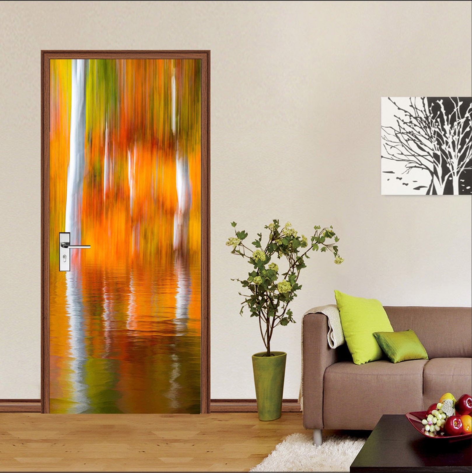 3D Orange Reflection 12028 Marco Carmassi Door Mural