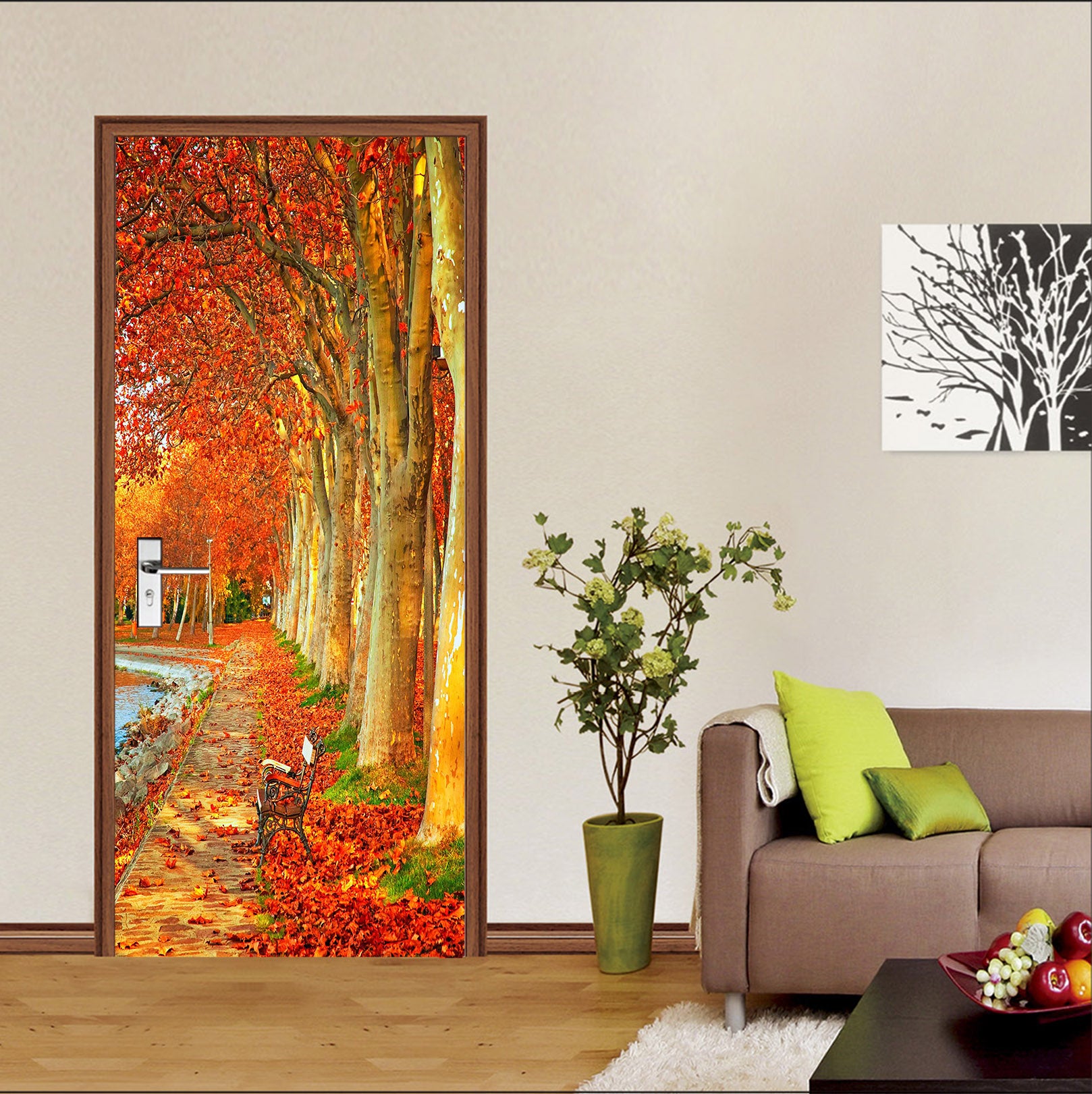 3D Red Leaf Tree 25091 Door Mural