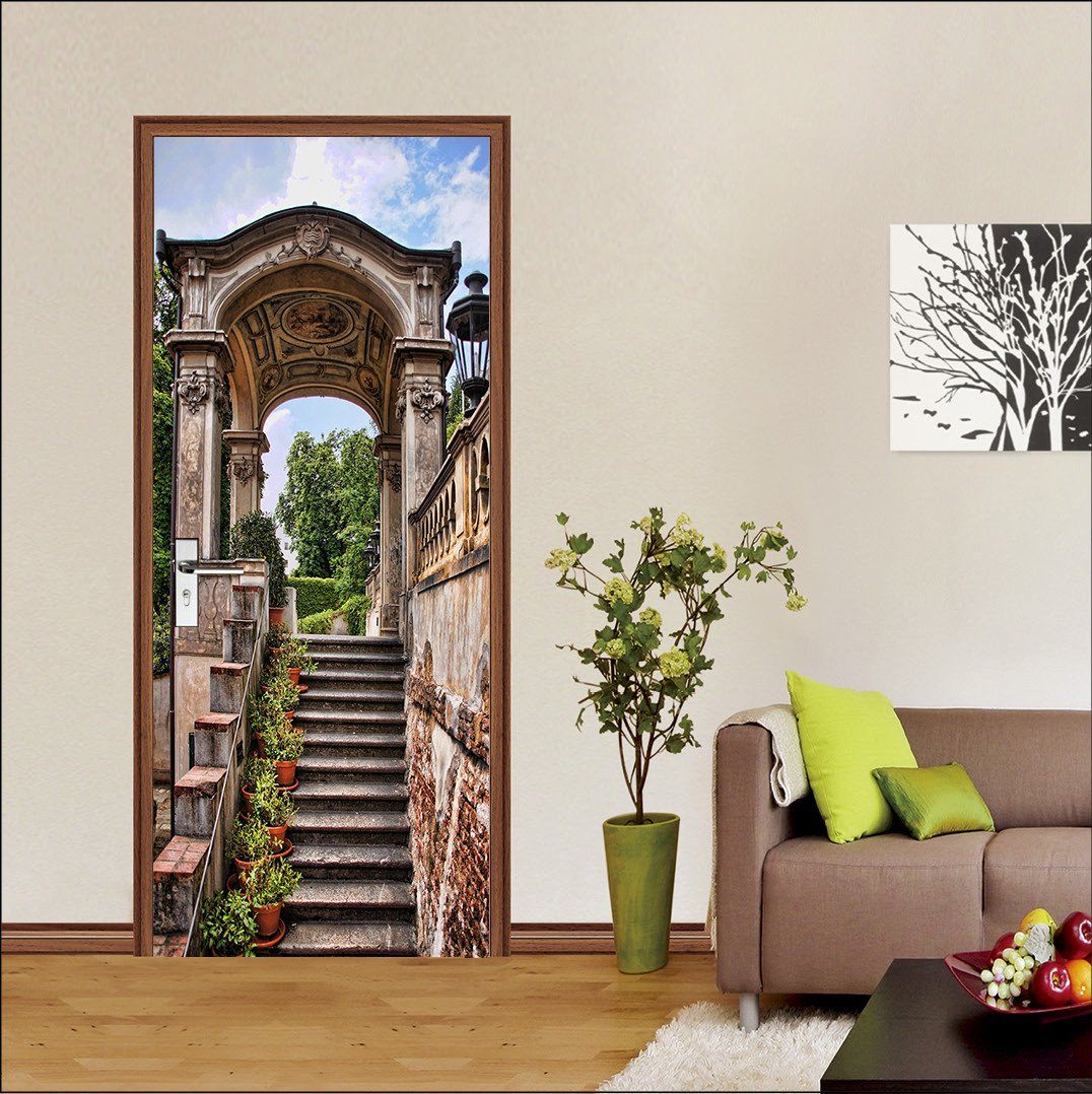 3D pavilion column the stone steps door mural Wallpaper AJ Wallpaper 