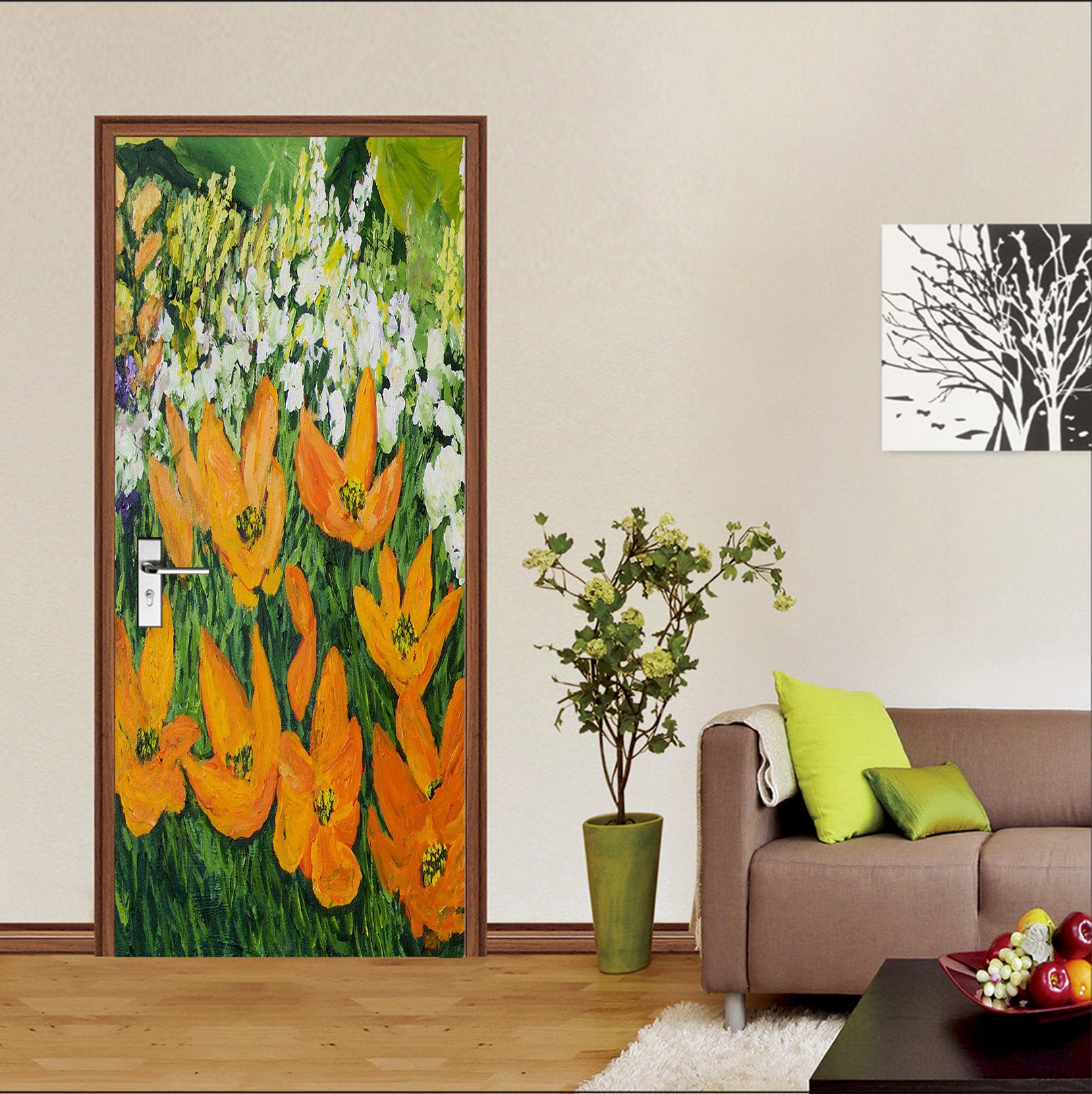 3D Orange White Flower Bush 93144 Allan P. Friedlander Door Mural