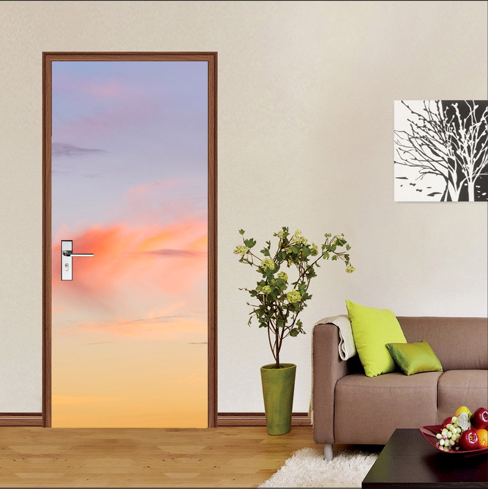 3D Pink Sunset 5197 Assaf Frank Door Mural