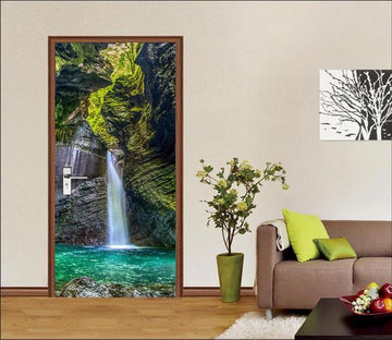 3D high mountains and Running water door mural Wallpaper AJ Wallpaper 